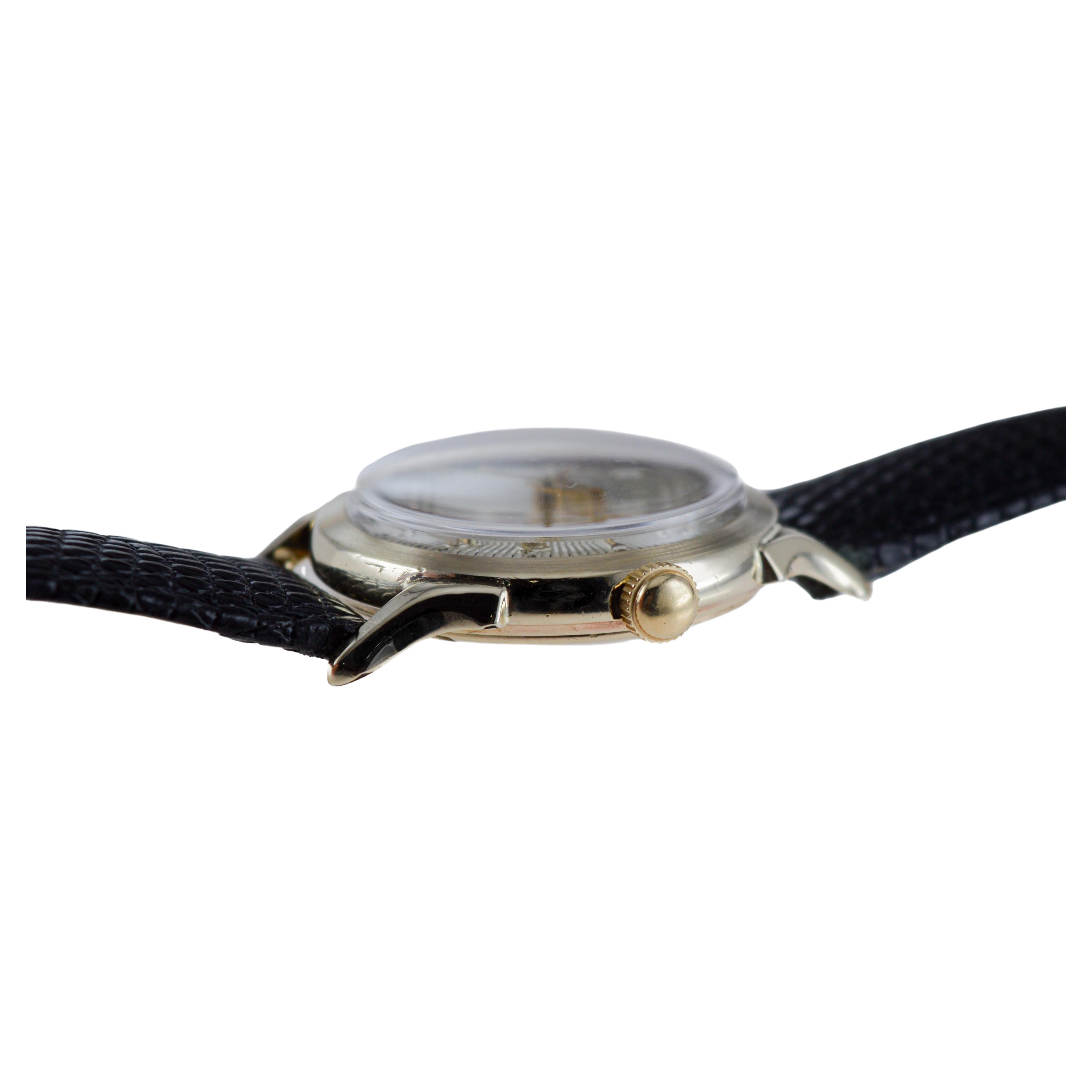 Elgin Yellow Gold Filled Automatic Art Deco Watch, circa 1960's with Rare Dial For Sale 5