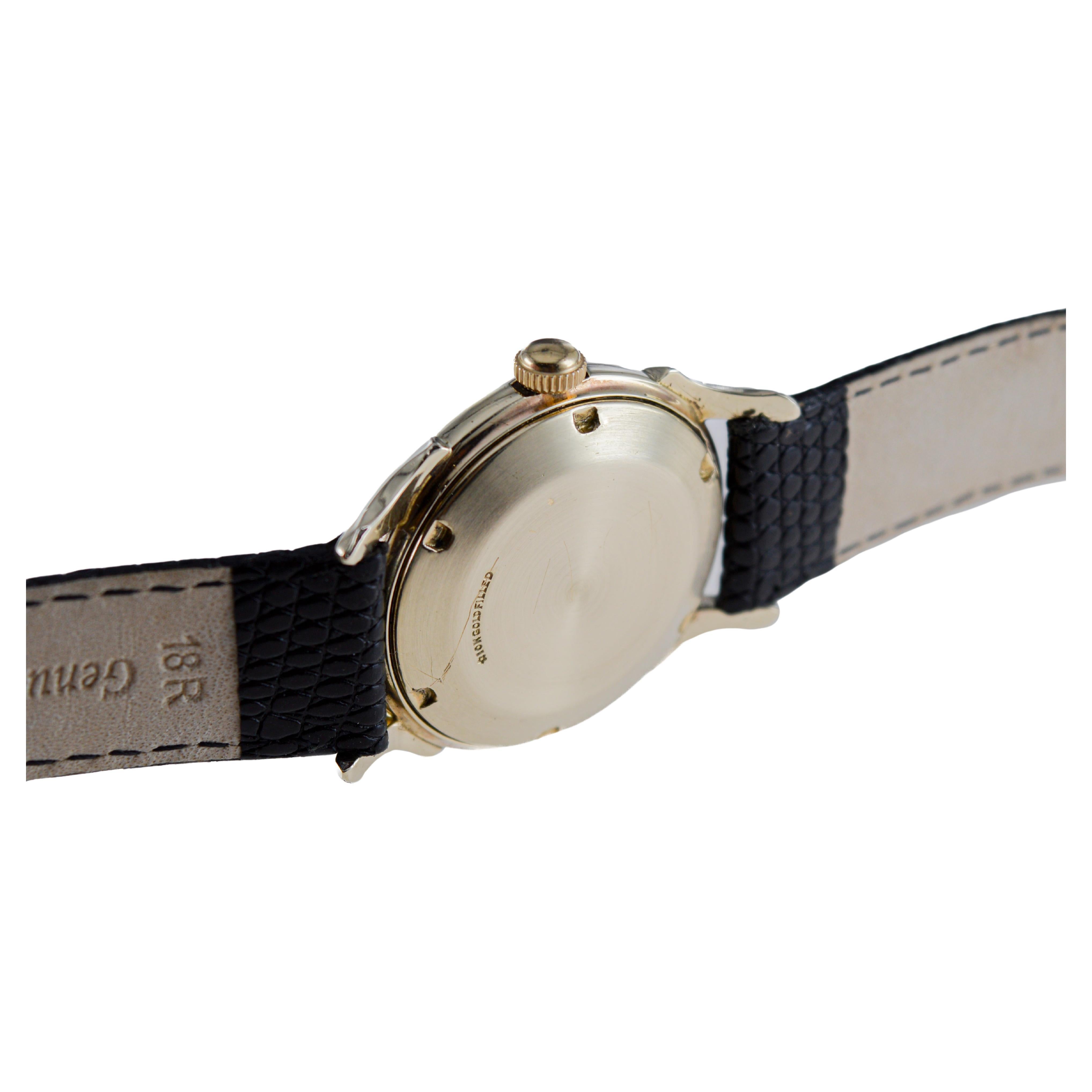Elgin Yellow Gold Filled Automatic Art Deco Watch, circa 1960's with Rare Dial For Sale 6