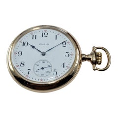 Elgin Yellow Gold Filled Open Face American Pocket Watch circa 1912 Enamel Dial