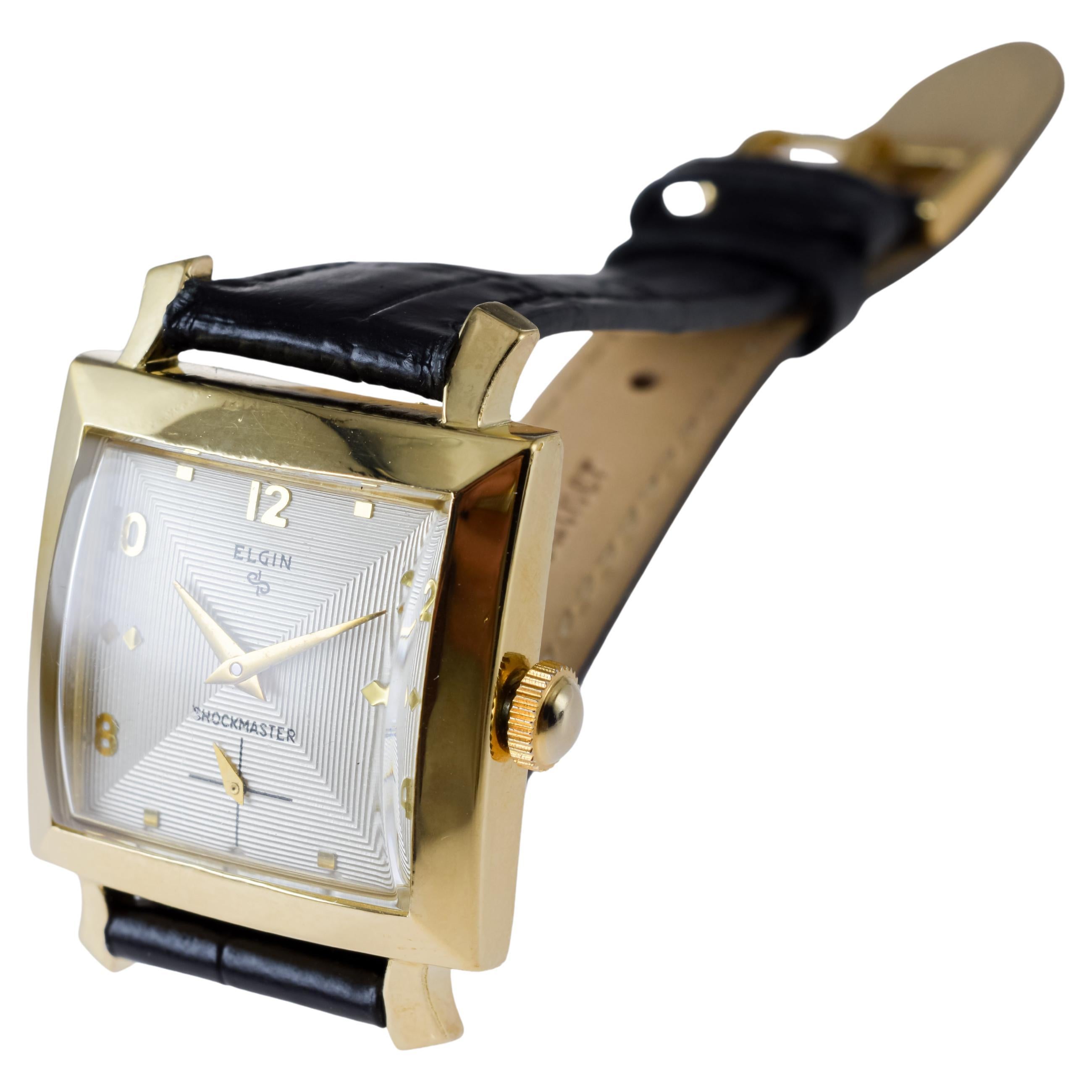 Elgin Yellow Gold Filled Shockmaster Art Deco Watch, 1950's Flawless Dial 8