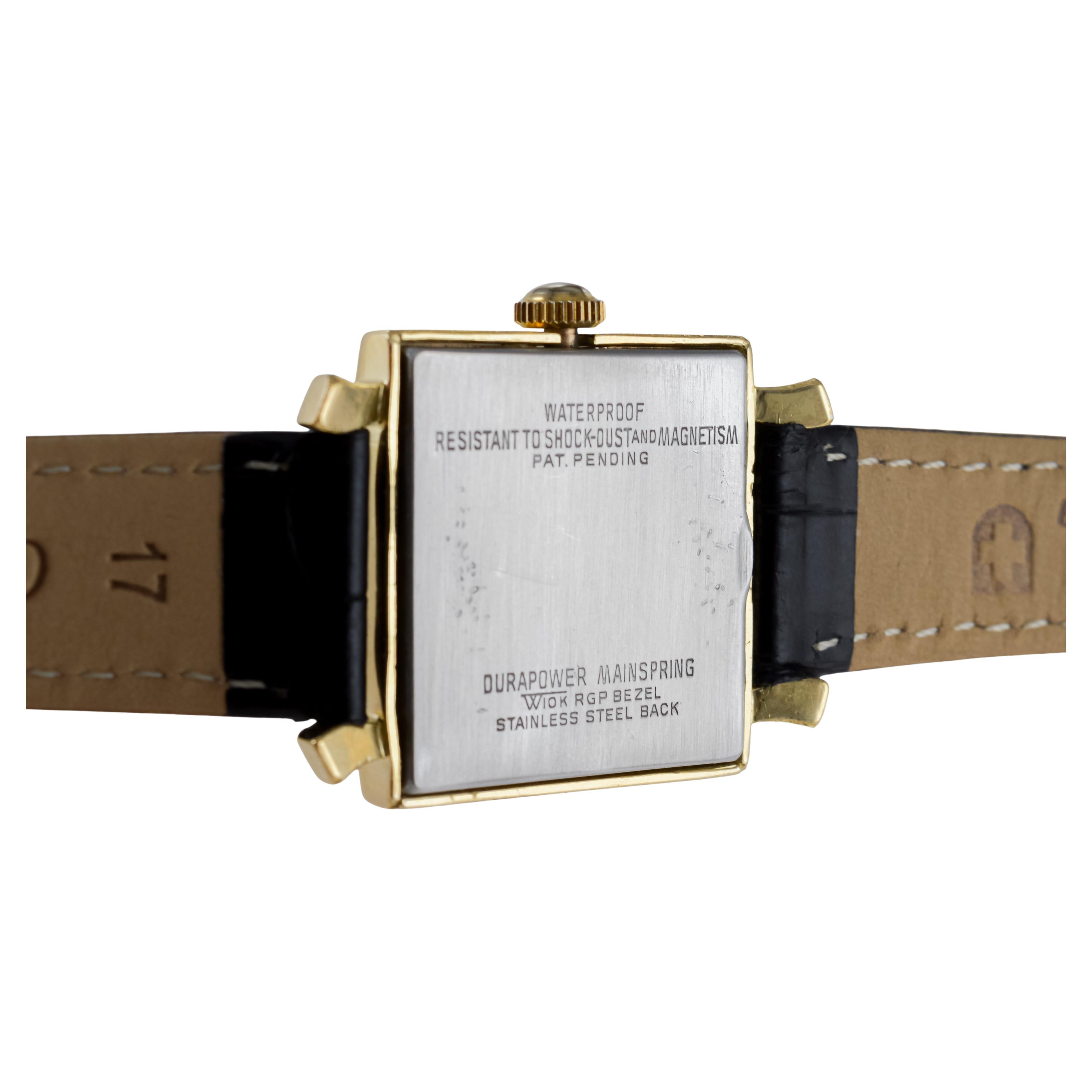 Elgin Yellow Gold Filled Shockmaster Art Deco Watch, 1950's Flawless Dial For Sale 9