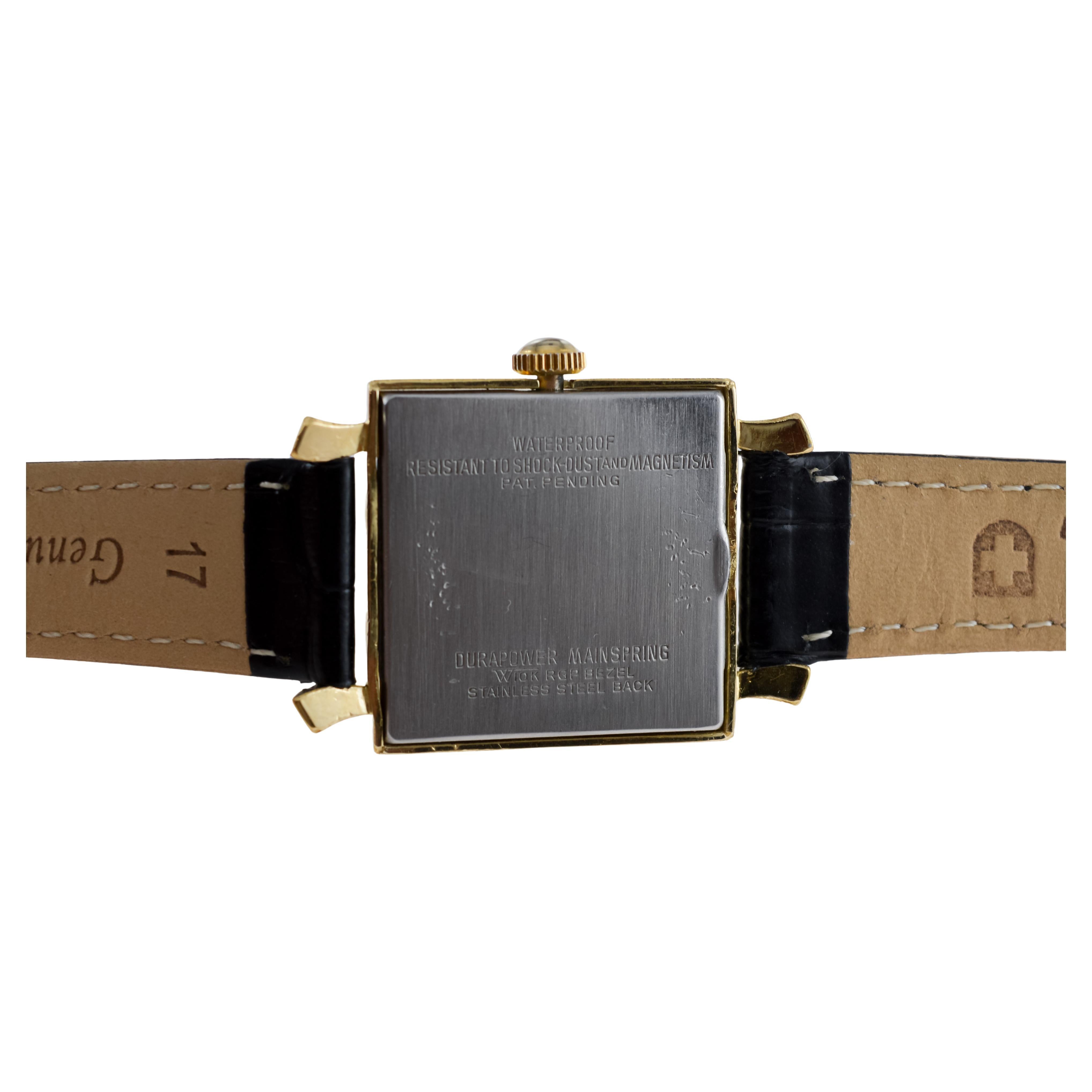 Elgin Yellow Gold Filled Shockmaster Art Deco Watch, 1950's Flawless Dial For Sale 10
