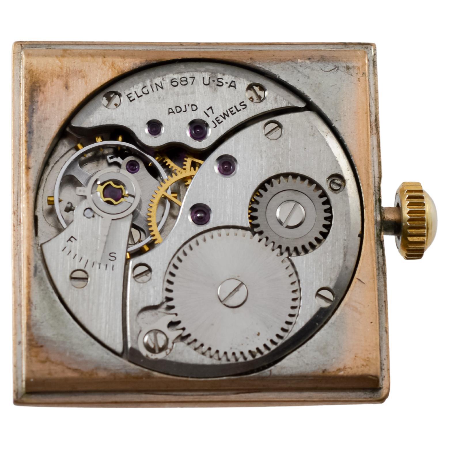 Elgin Yellow Gold Filled Shockmaster Art Deco Watch, 1950's Flawless Dial For Sale 12