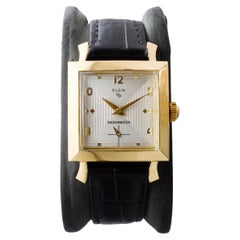 Elgin Yellow Gold Filled Shockmaster Art Deco Watch, 1950's Flawless Dial