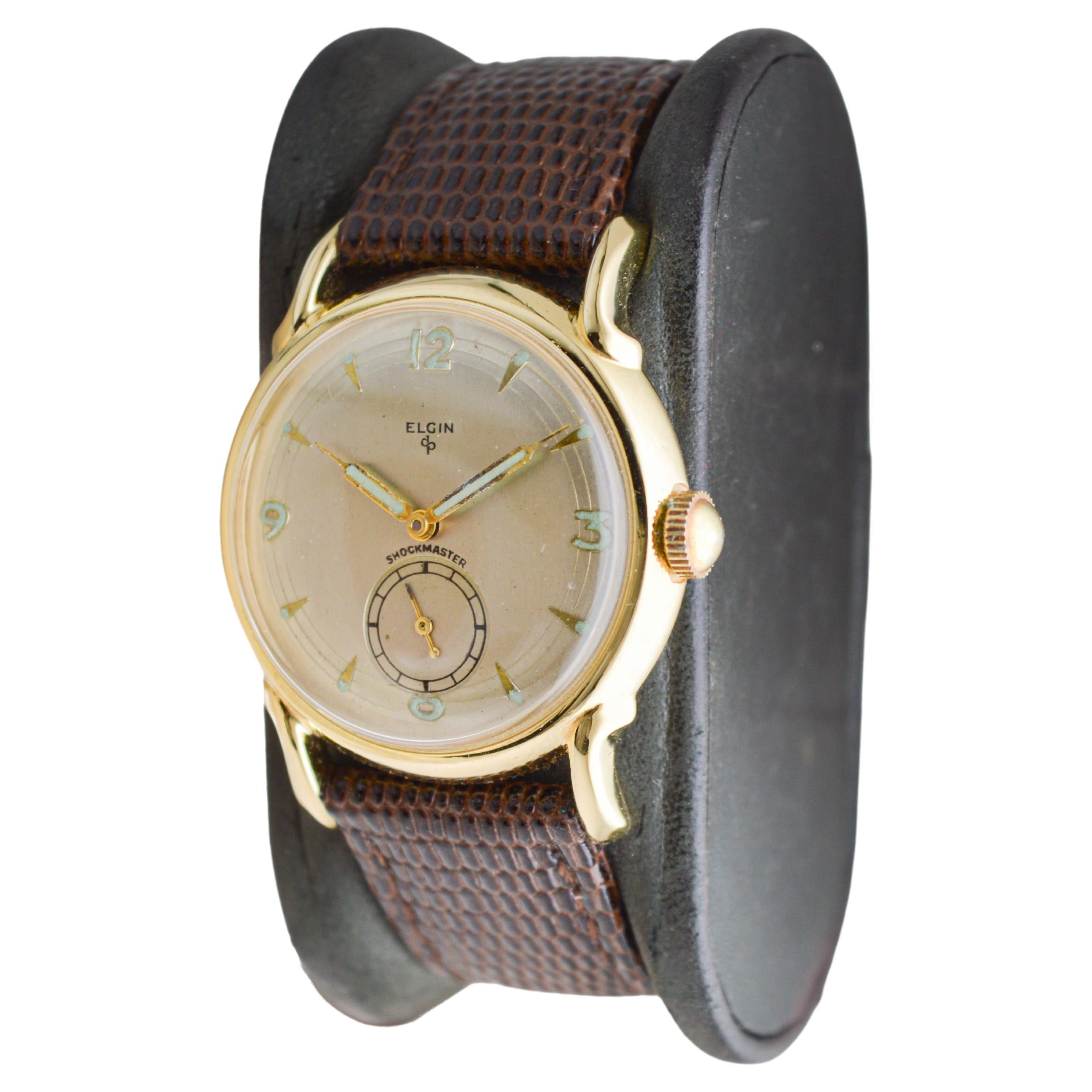 Elgin Yellow Gold Filled Shockmaster Art Deco Watch, circa 1950's 1