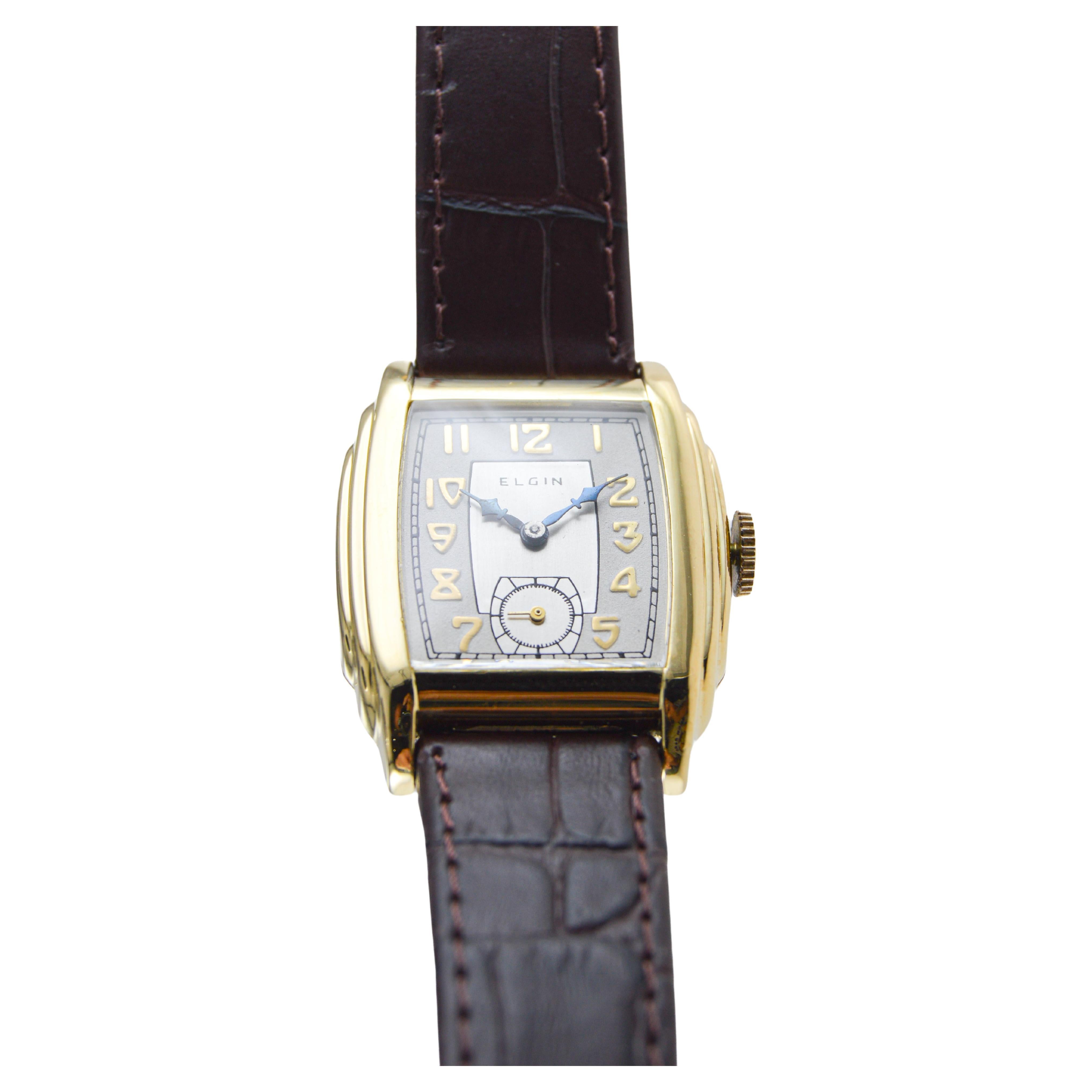 Elgin Yellow Gold Filled Tonneau Shape Watch Circa 1931 with Original Dial 1
