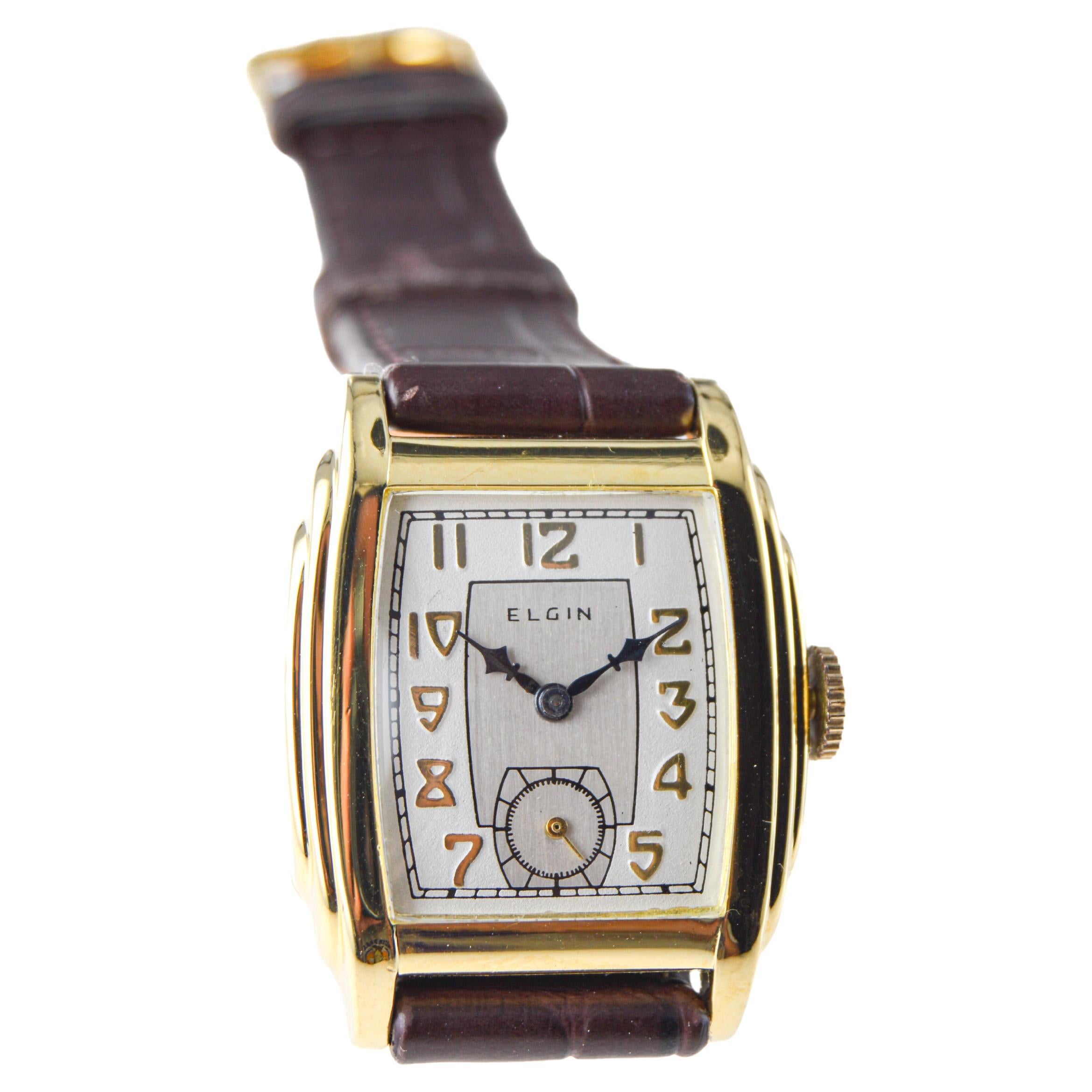 Elgin Yellow Gold Filled Tonneau Shape Watch Circa 1931 with Original Dial 3