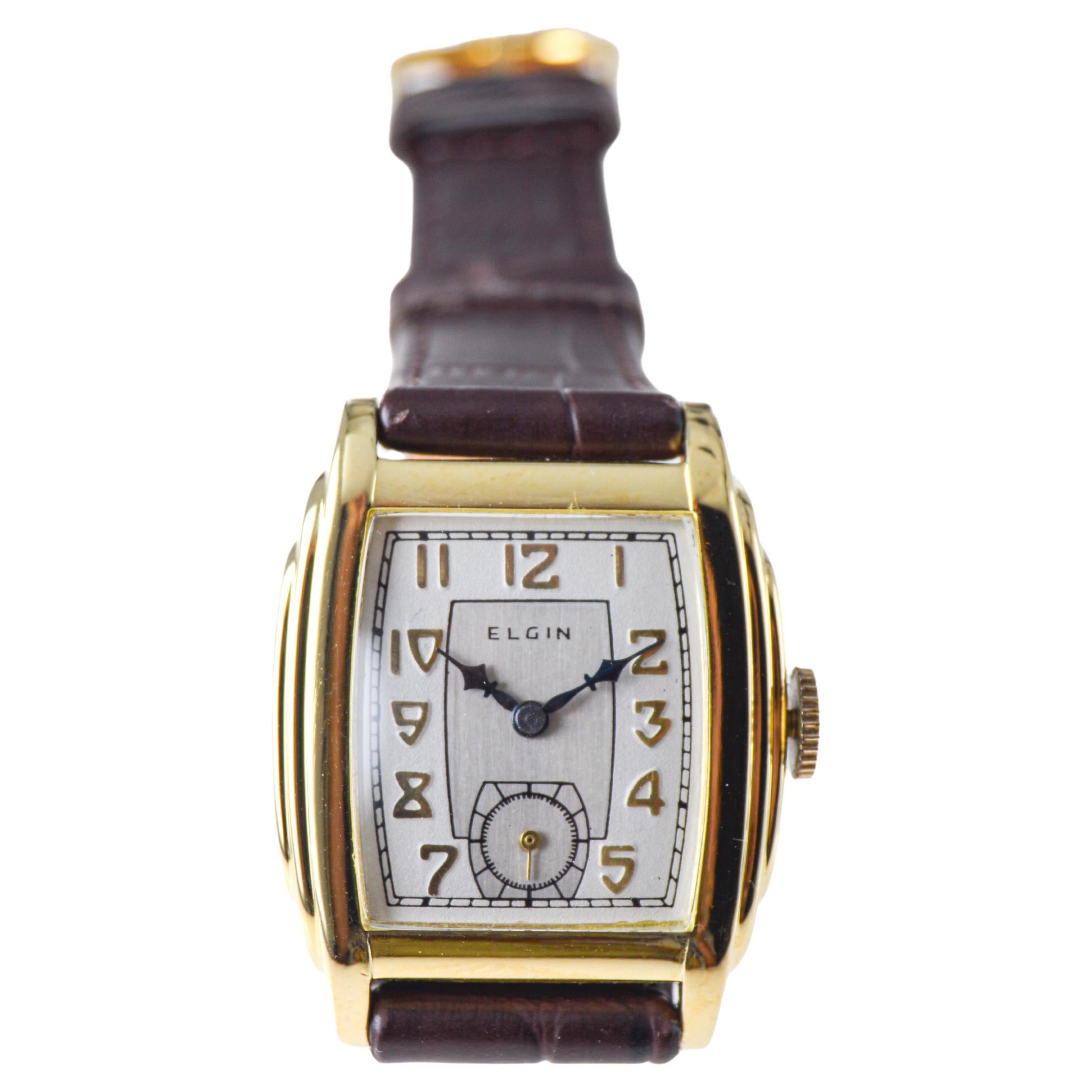 Elgin Yellow Gold Filled Tonneau Shape Watch Circa 1931 with Original Dial 4
