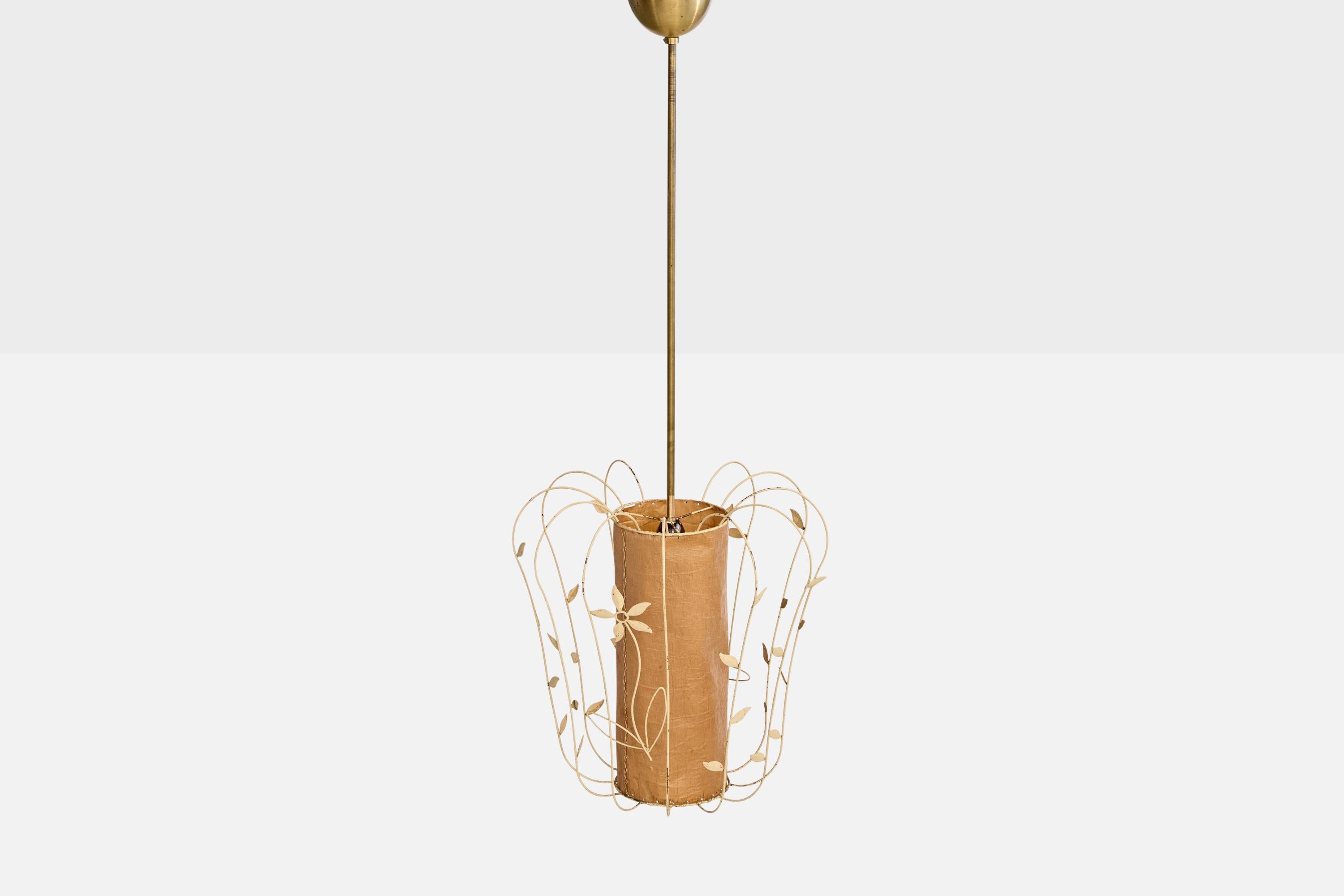 Swedish Elhå Belysning, Pendant Light, Metal, Parchment Paper, Sweden, 1940s