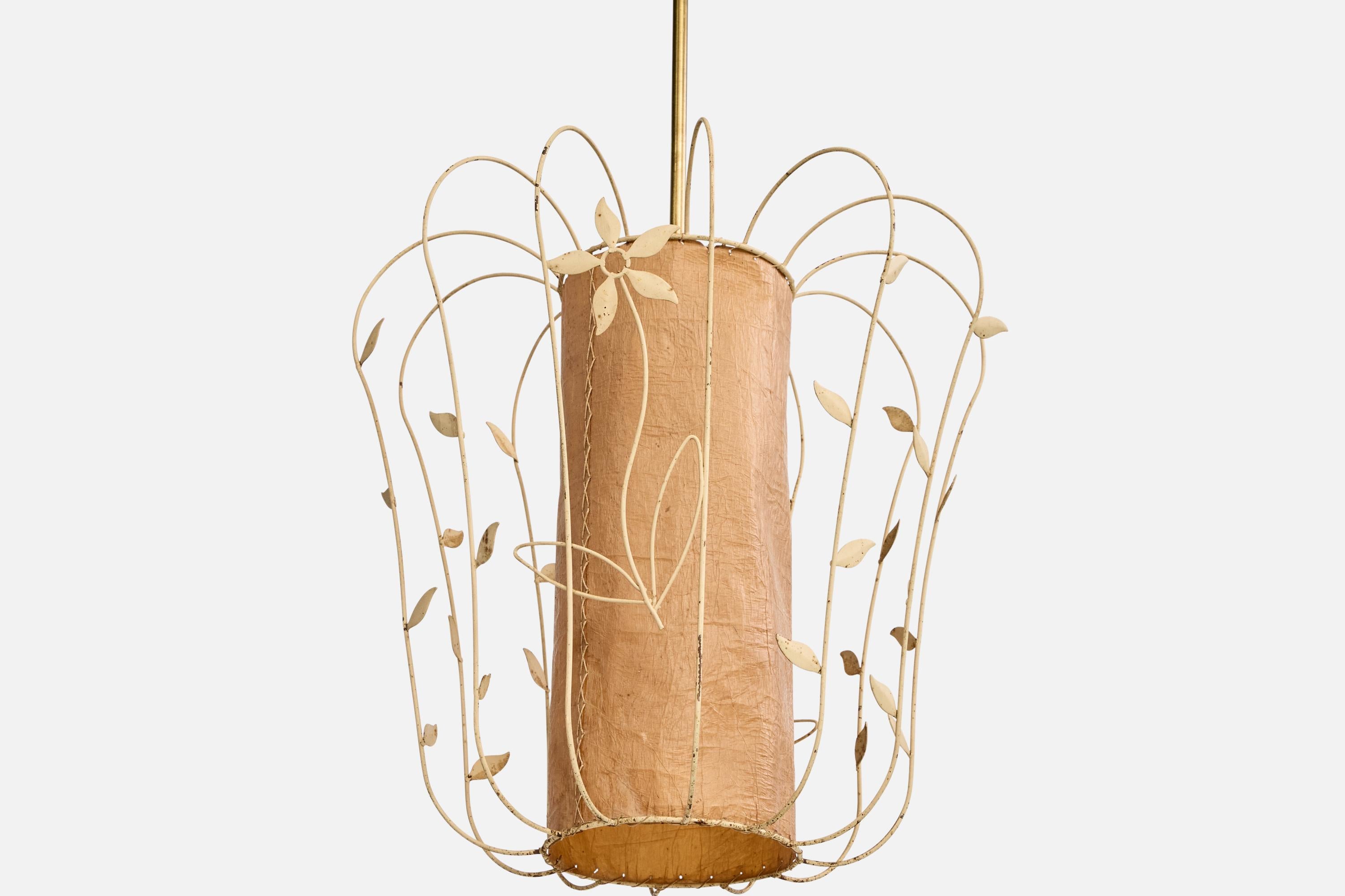 Elhå Belysning, Pendant Light, Metal, Parchment Paper, Sweden, 1940s In Good Condition In High Point, NC
