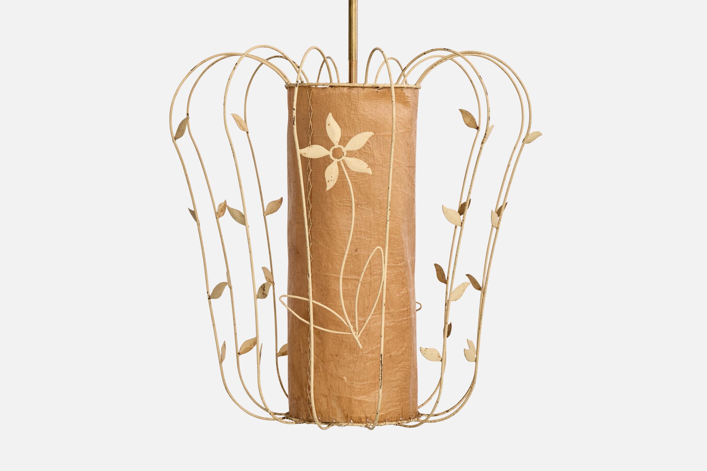Mid-20th Century Elhå Belysning, Pendant Light, Metal, Parchment Paper, Sweden, 1940s