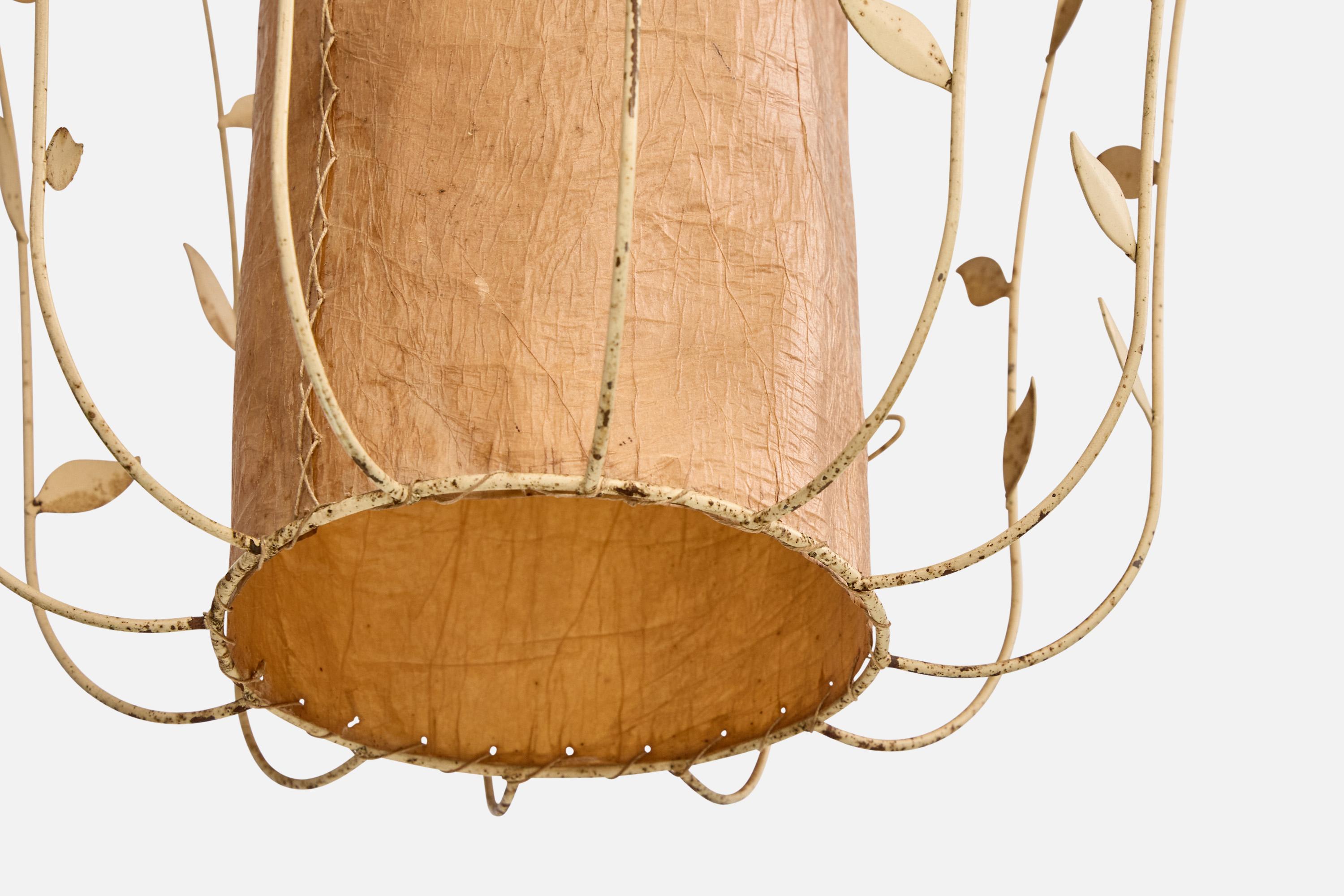 Elhå Belysning, Pendant Light, Metal, Parchment Paper, Sweden, 1940s 1