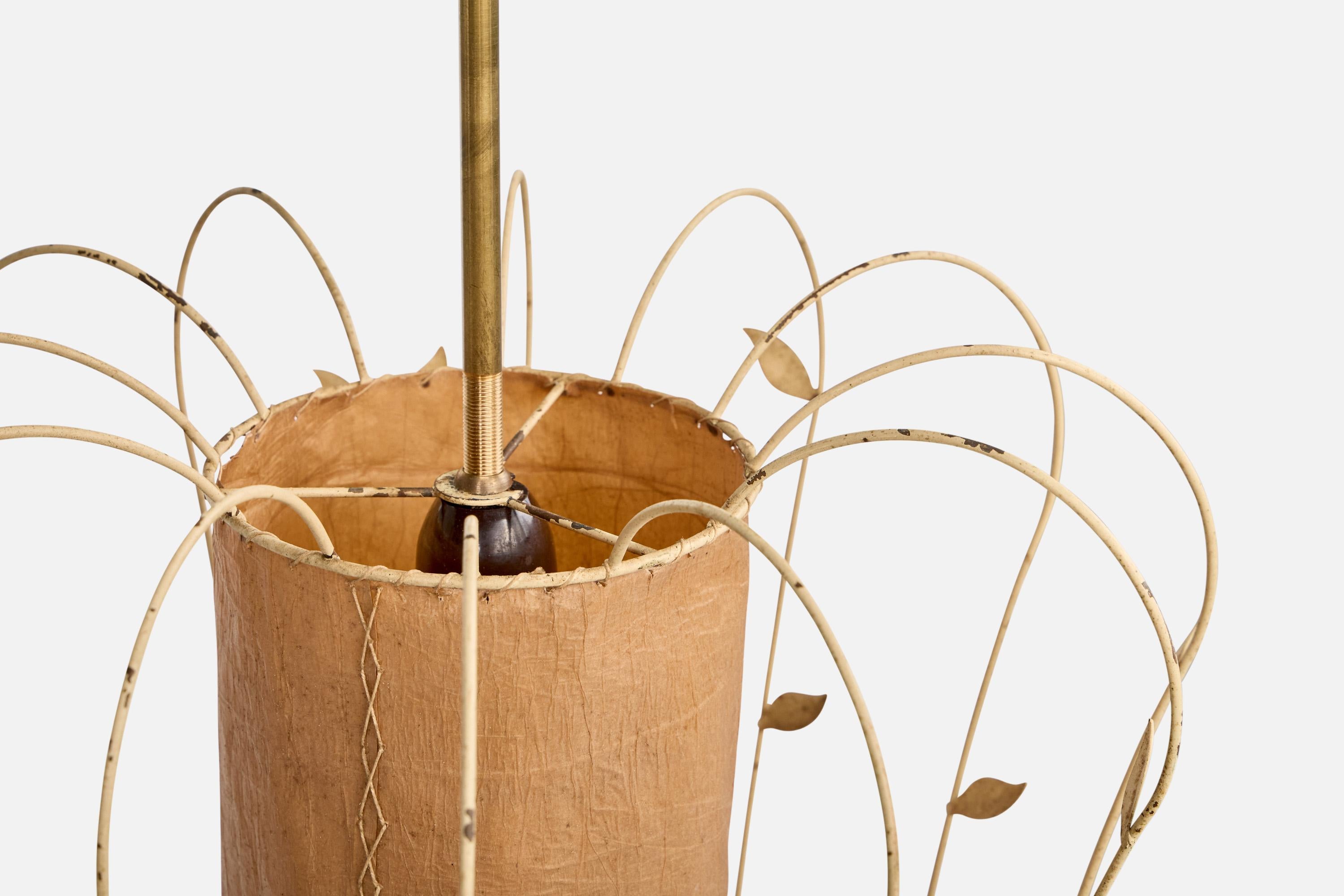 Elhå Belysning, Pendant Light, Metal, Parchment Paper, Sweden, 1940s 3