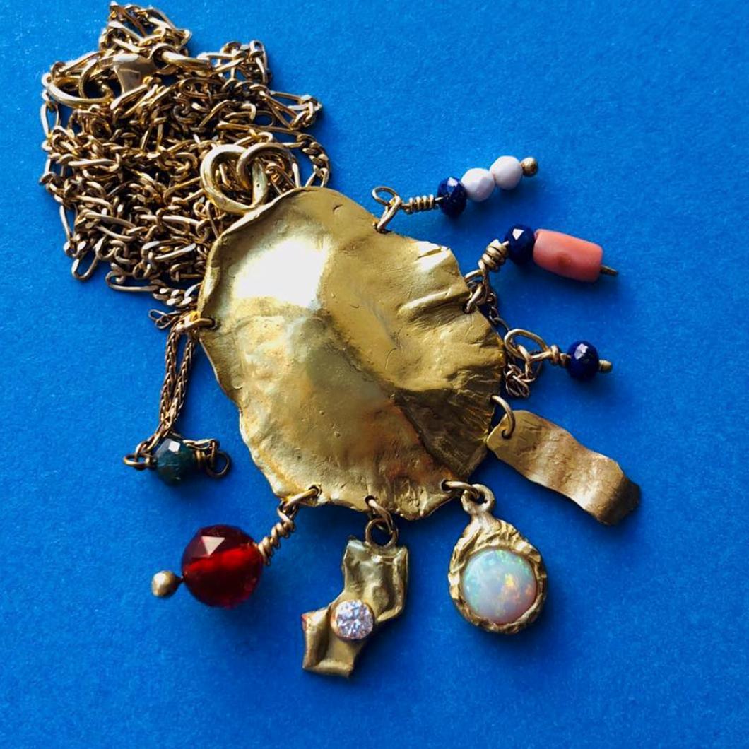 Women's Elhanati 18 Karat Gold Ocean Shield Necklace with Gems For Sale