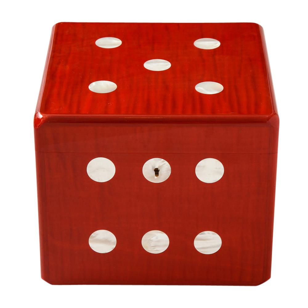 Elie Bleu Humidor Vegas Collection Red and White Die Signed. Numbered one of an edition of 50; shaped like a die, the humidors were originally constructed for and displayed at the Retail Tobacco Dealers of America show in Las Vegas. They are