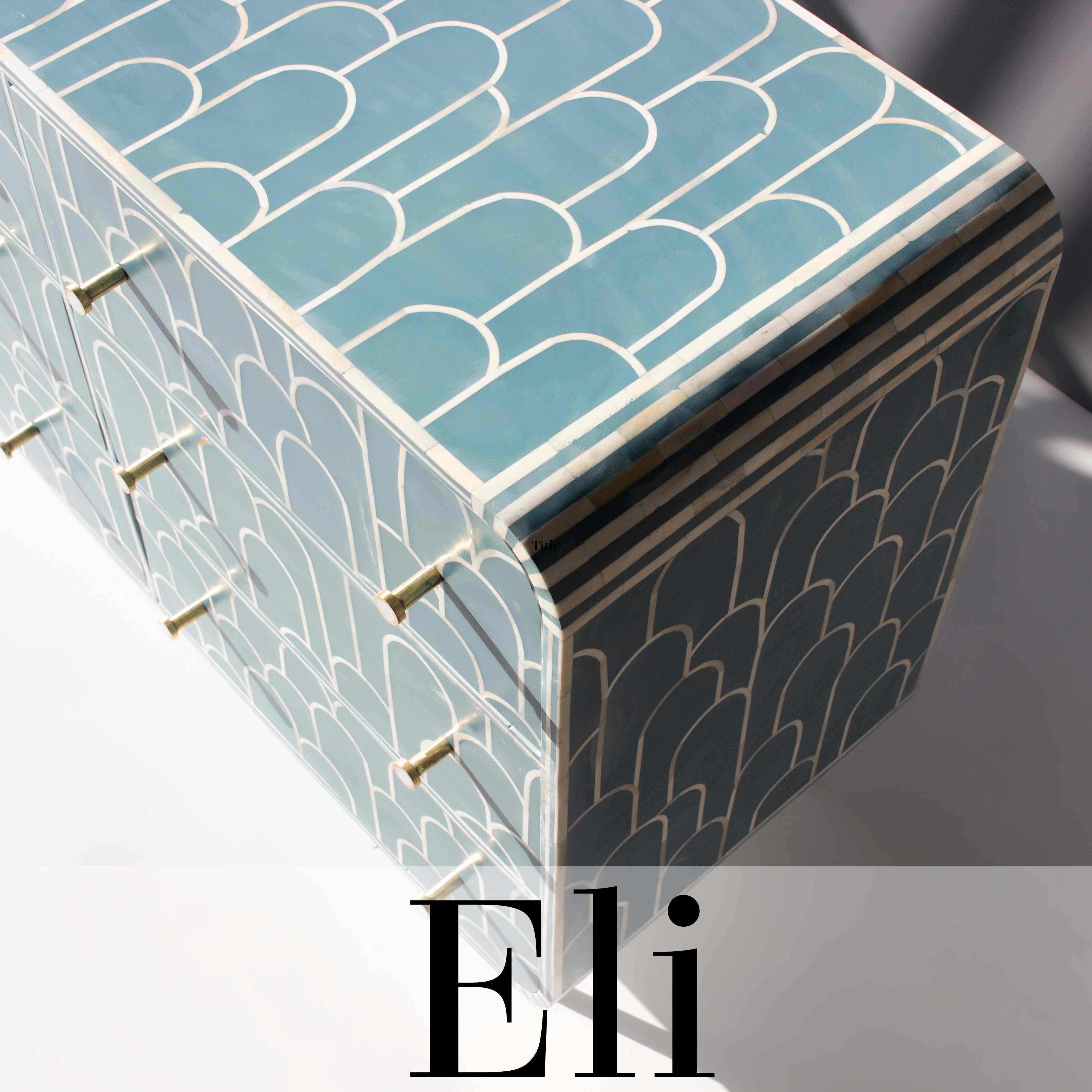 We designed this dresser in collaboration with Hannaneh. Hannaneh is a Milan based designer who loves to explore with colour and patterns. The Eli Bone Inlay Dresser is the perfect statement piece for any contemporary bedroom, adding sophistication