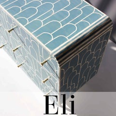 Eli Mid Century Nine Drawer Dresser Blue Chest of Drawer