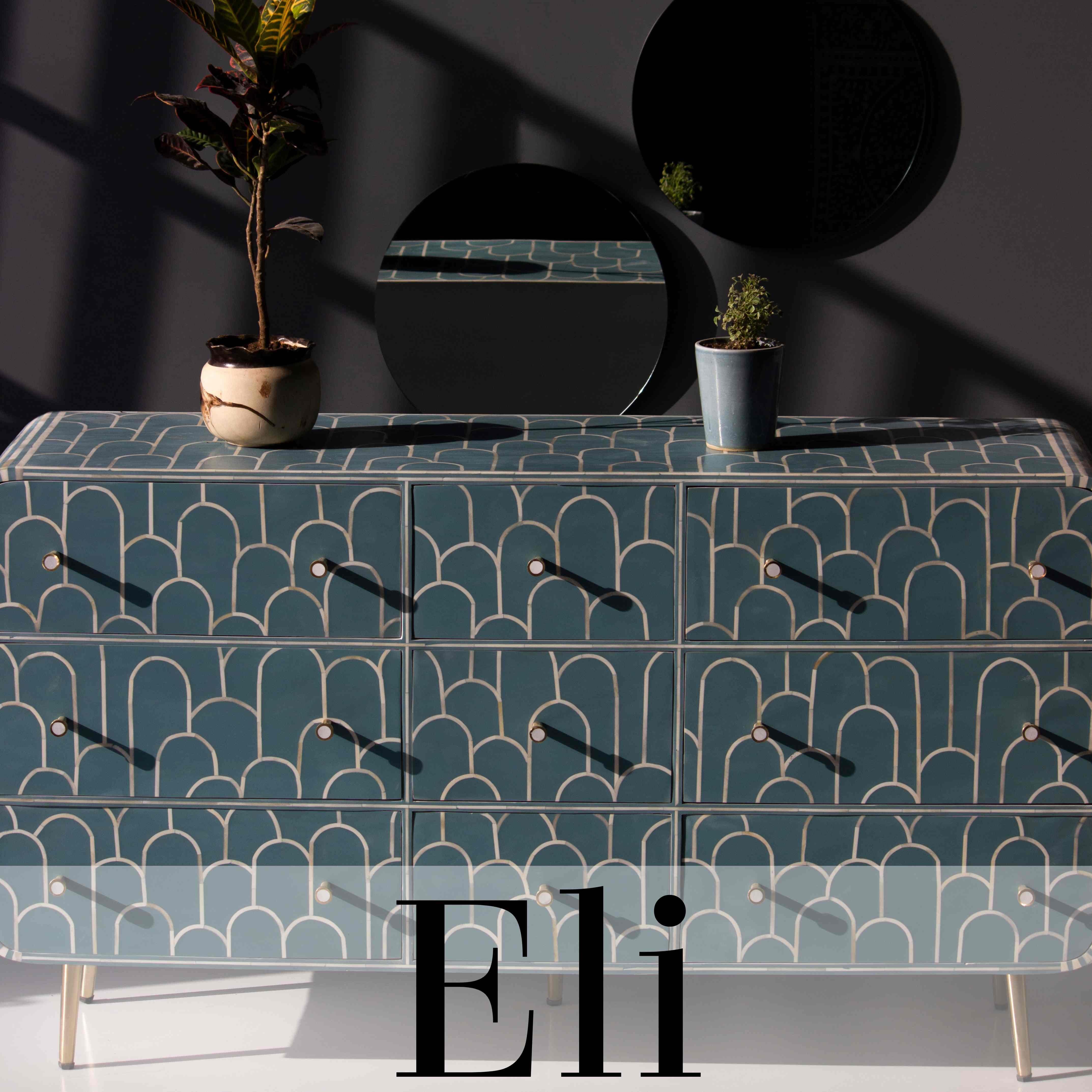 Indian Eli Blue Chest of Drawer  For Sale