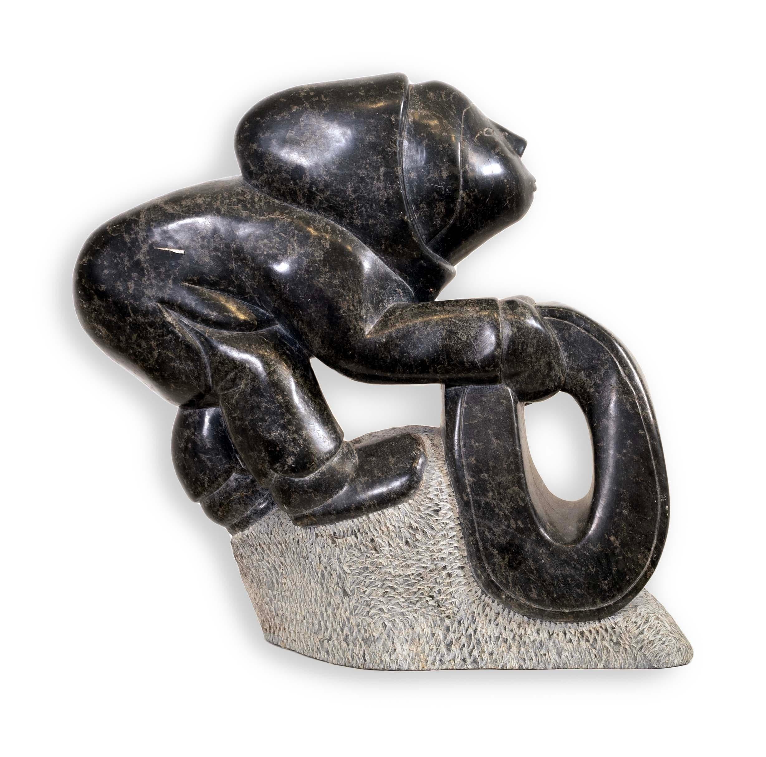 Late 20th Century Eli Elijassiakpik Inuit Figurative Soapstone Carving Sculpture Quebec Canadian