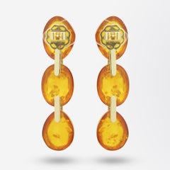 Eli Frei Amber, 18 Karat Gold and Diamond Drop Earrings