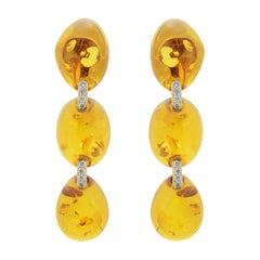 Eli Frei Amber, 18 Karat Gold and Diamond Drop Earrings
