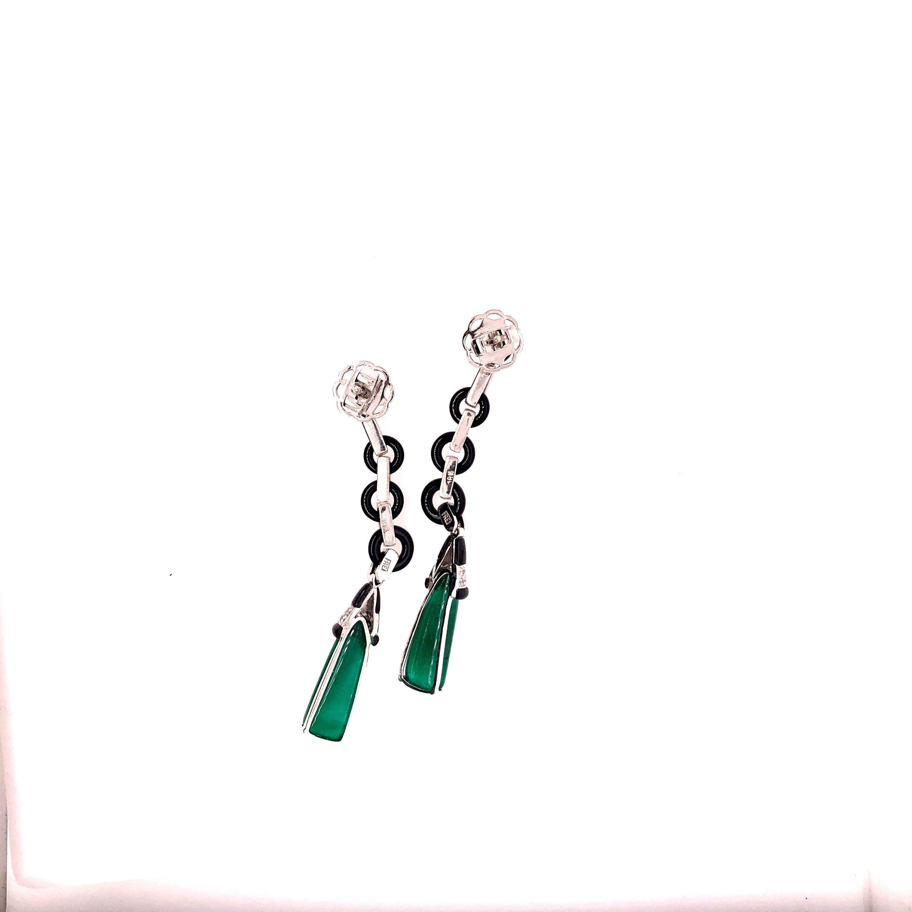 Modern Eli Frei Emerald Onyx Diamond Earrings in White Gold