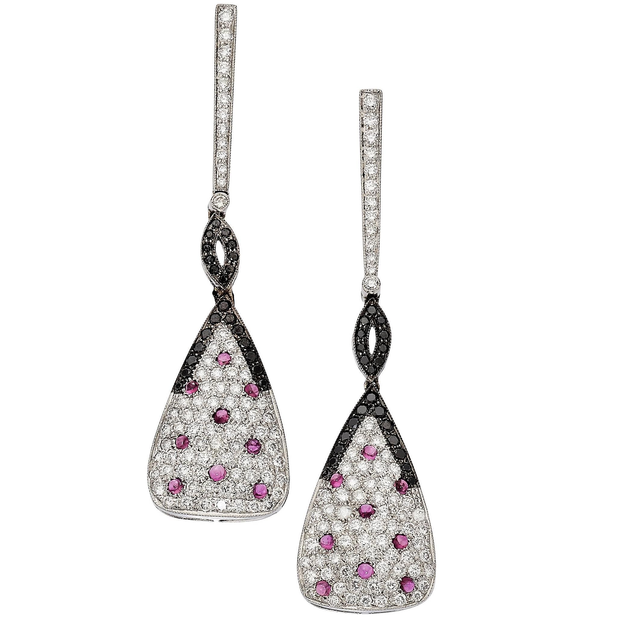 Eli Frei Rubin Weißer & Schwarzer Diamant Gold-Tropfen-Ohrringe im Angebot