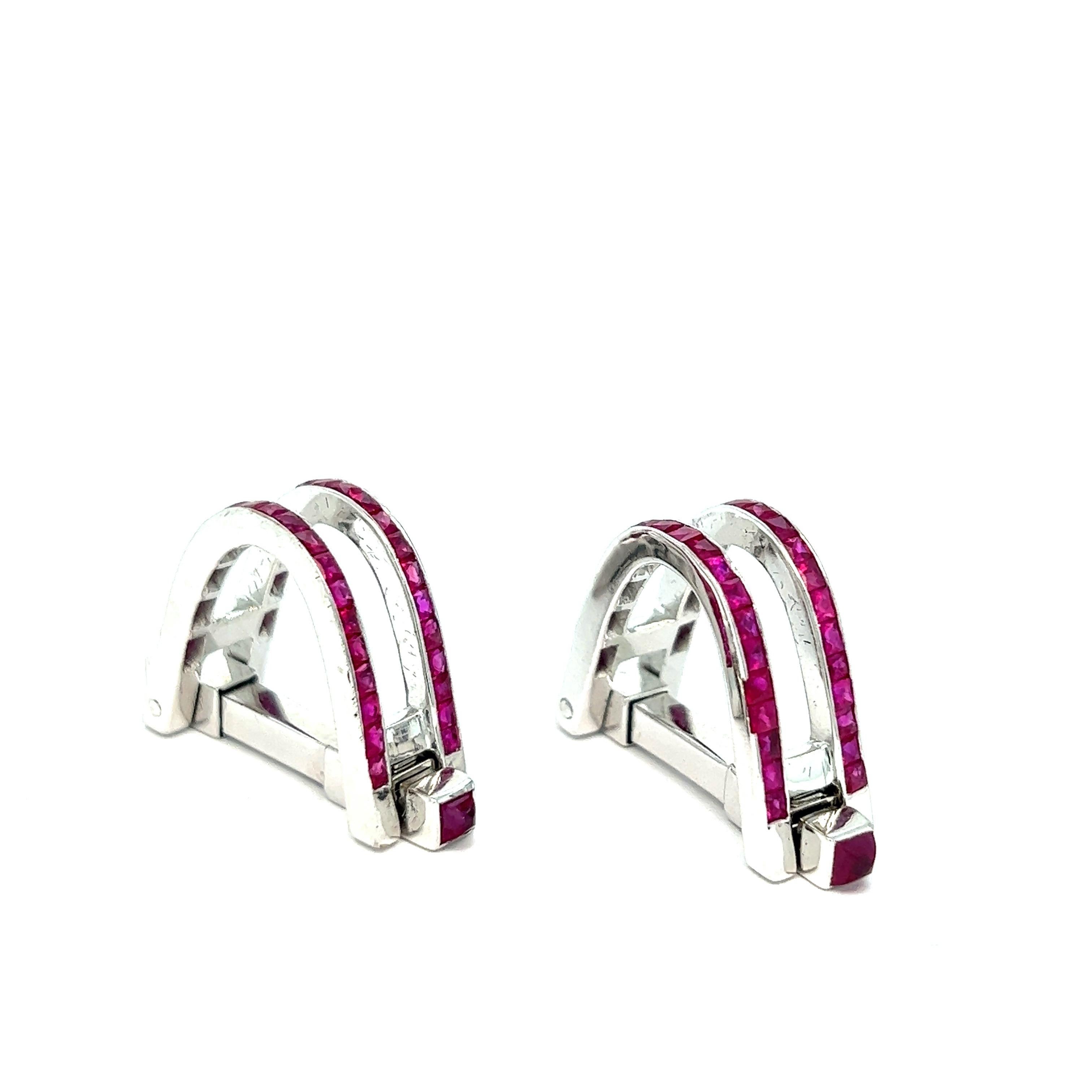 Eli Frei Ruby White Gold Cufflinks In Excellent Condition For Sale In New York, NY