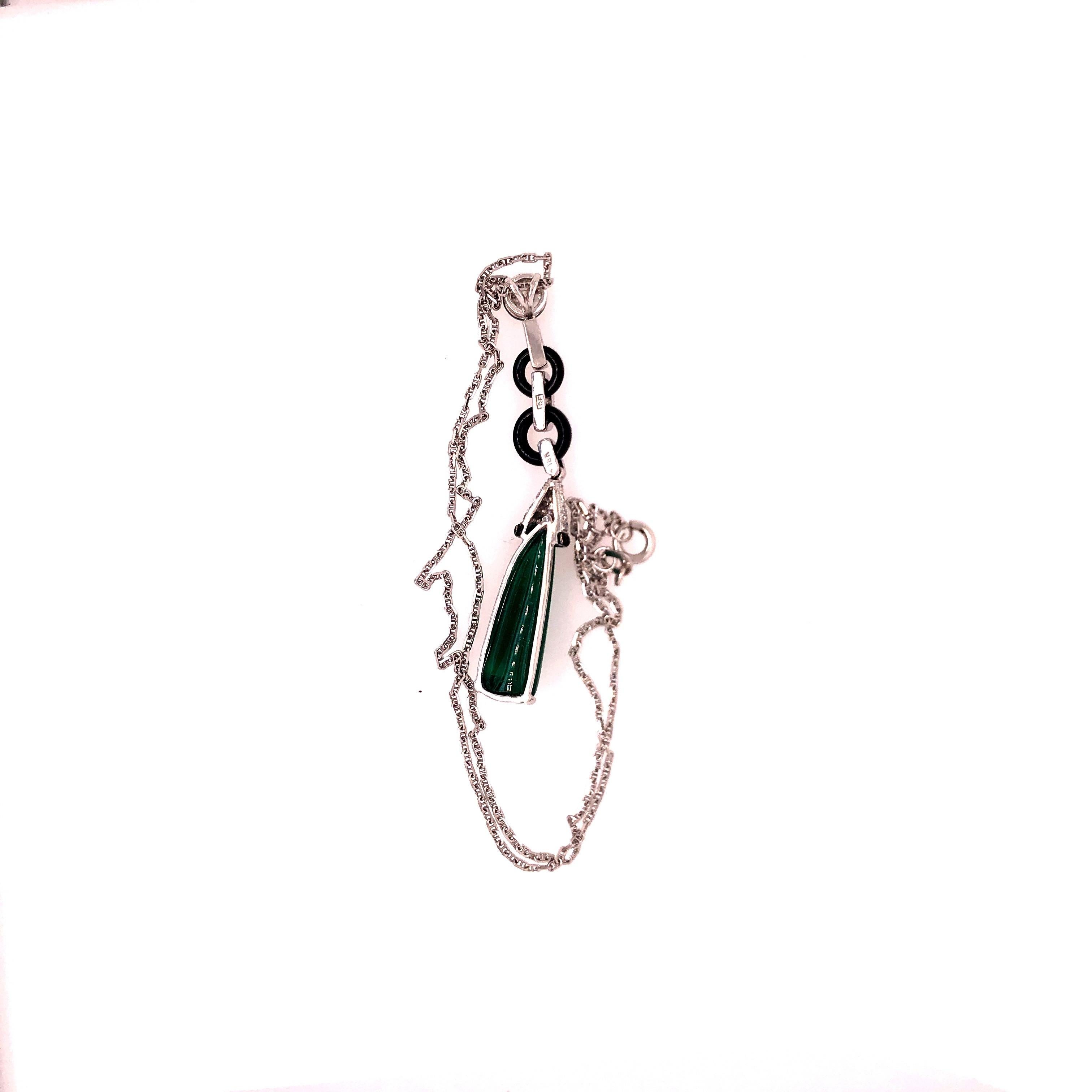 Women's or Men's Eli Frei White Gold Emerald Onyx and Diamond Pendant