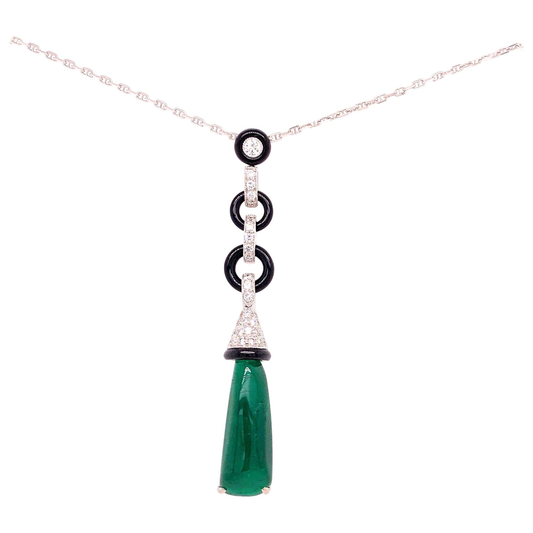 Eli Frei White Gold Emerald Onyx and Diamond Pendant