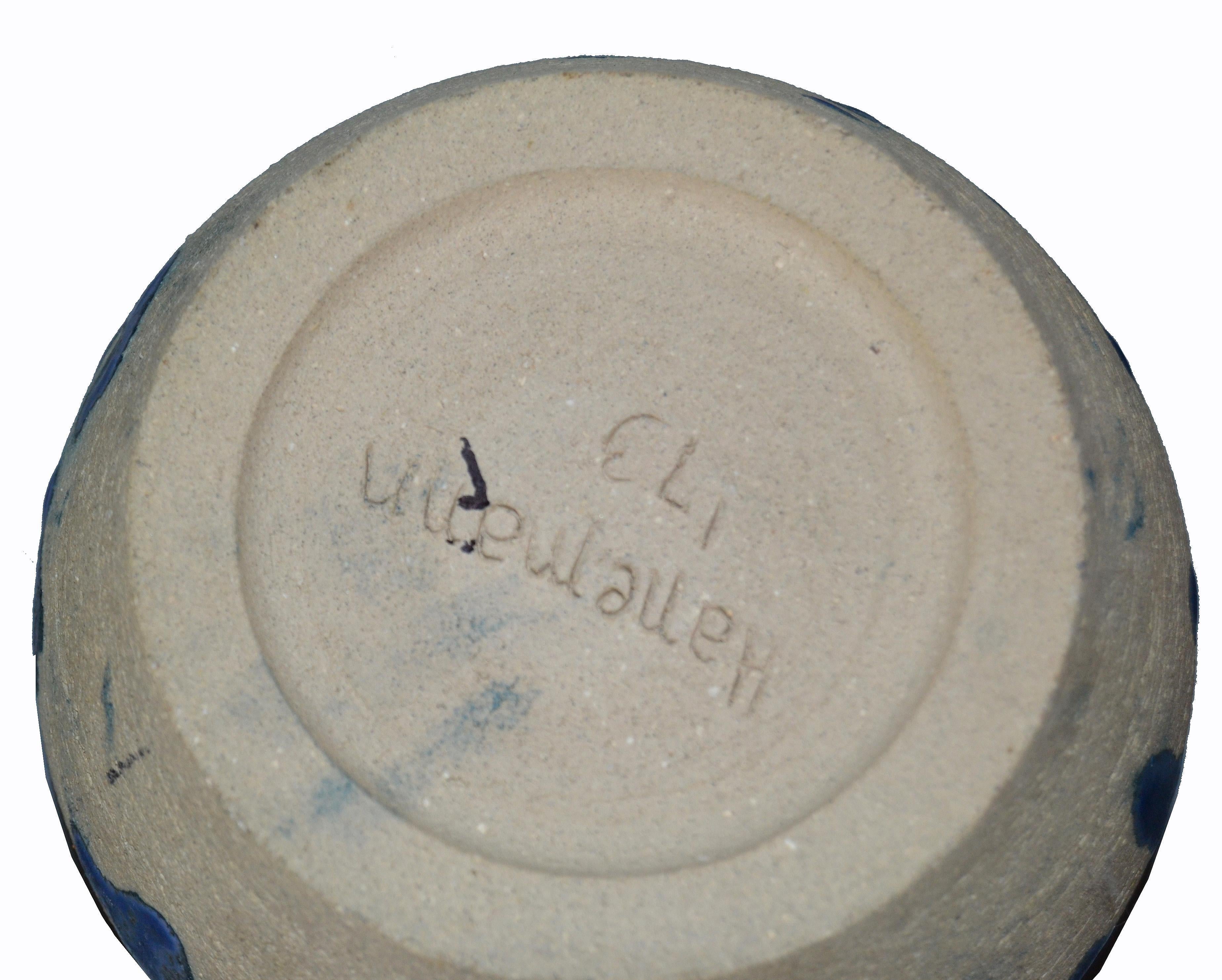 Eli Hanemann Vintage Drip Glaze Blue & Beige Pottery Ceramic Bowl Studio Piece 3