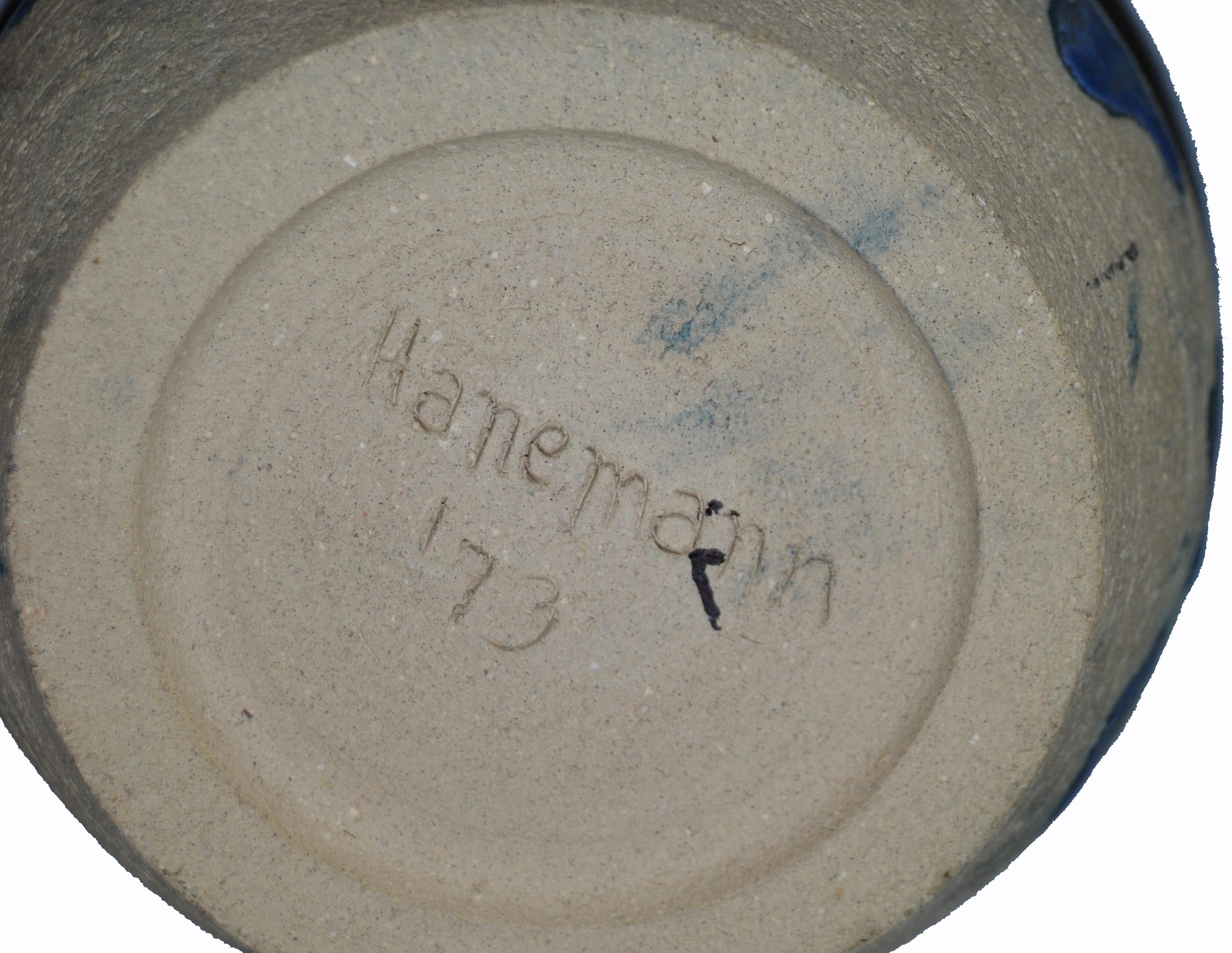Eli Hanemann Vintage Drip Glaze Blue & Beige Pottery Ceramic Bowl Studio Piece 1