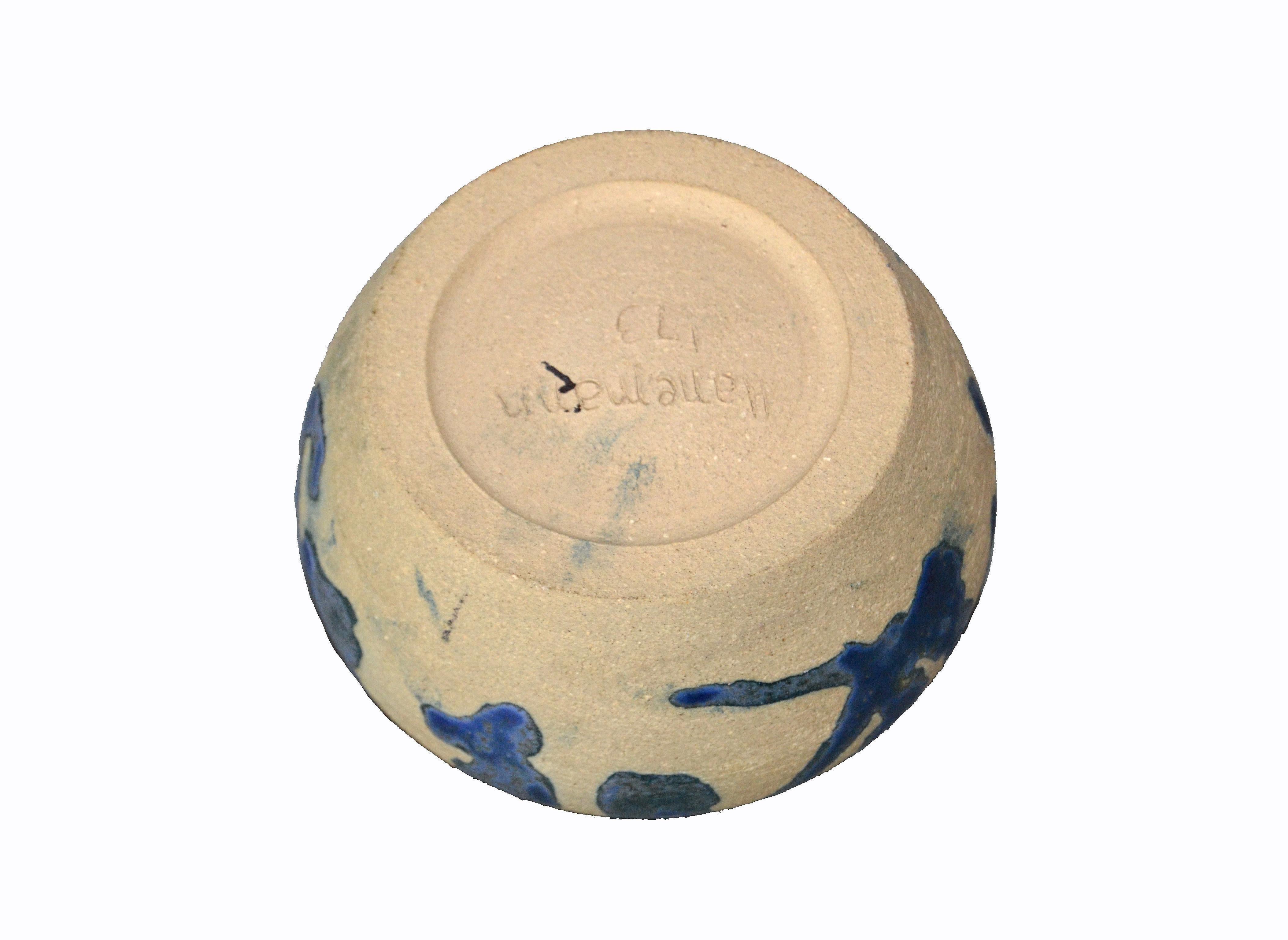 Eli Hanemann Vintage Drip Glaze Blue & Beige Pottery Ceramic Bowl Studio Piece 2