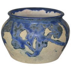Eli Hanemann Vintage Drip Glaze Blue & Beige Pottery Ceramic Bowl Studio Piece
