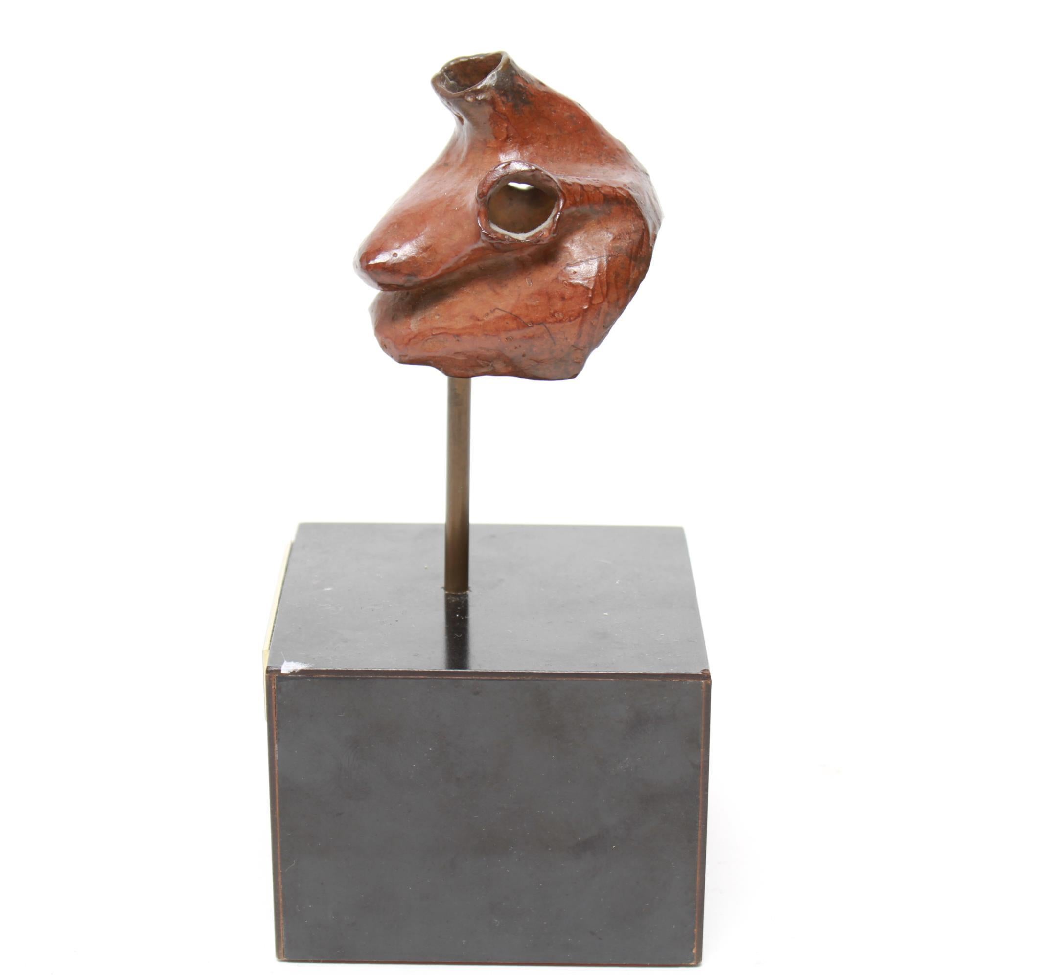 Modern bronze sculpture titled 'Bust of Esti' created by Canadian-Israeli artist Eli Ilan (1928-1982) in 1971. The piece depicts the upper part of a female torso and is signed on the base of the bronze with illegible edition number. Titled and dated