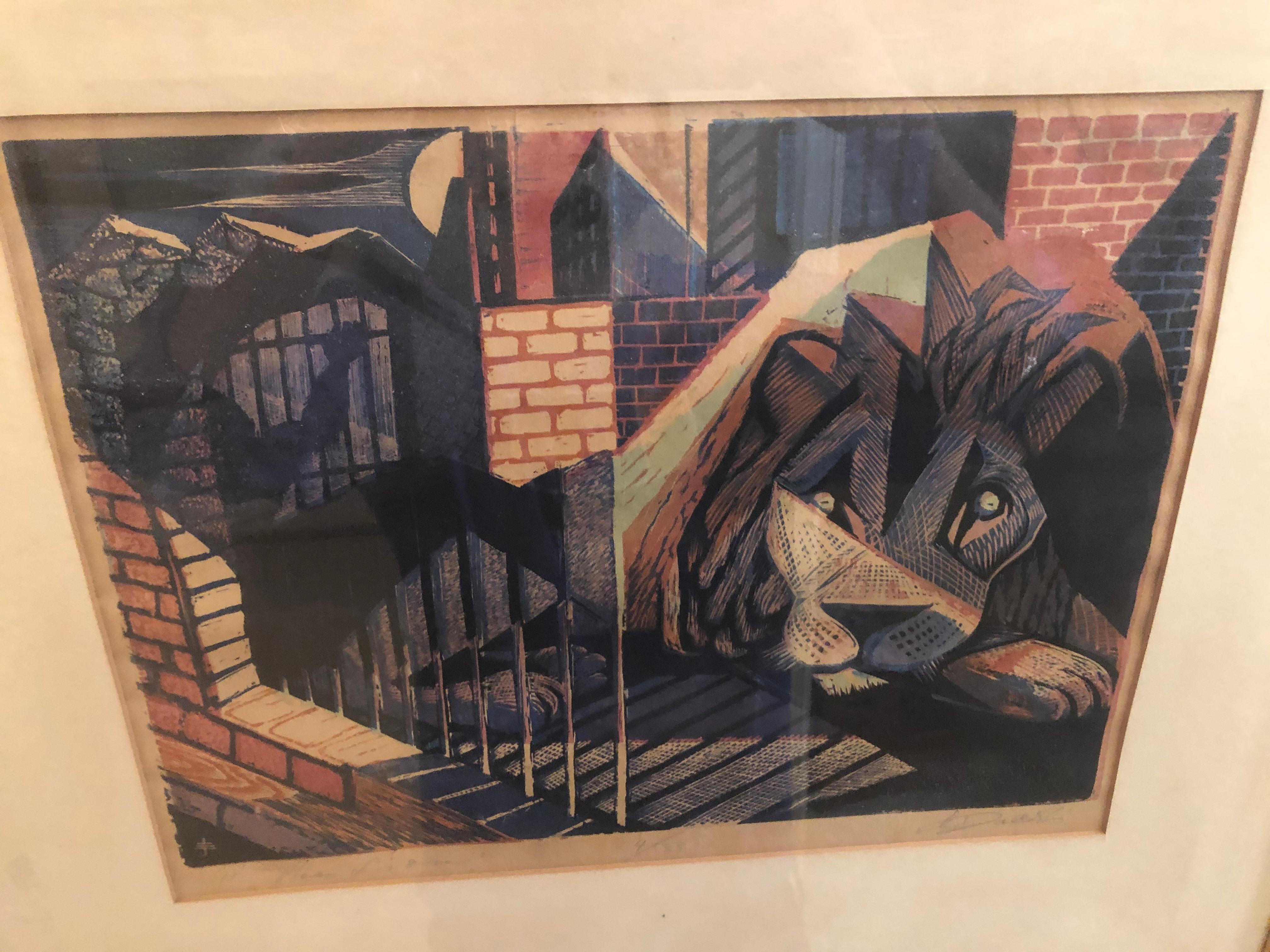 Eli Jacobi « Le lion », gravure sur bois colorée en vente 6