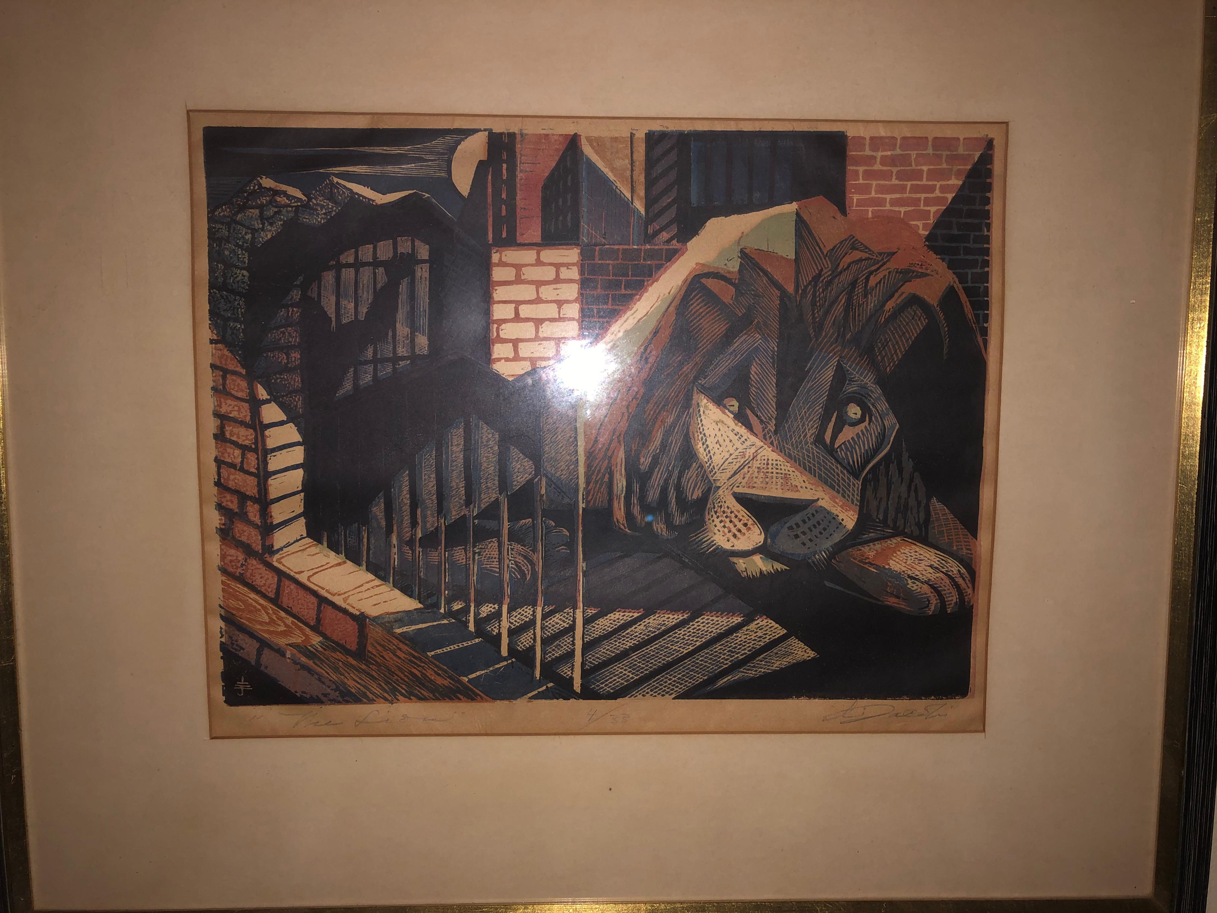 Eli Jacobi « Le lion », gravure sur bois colorée