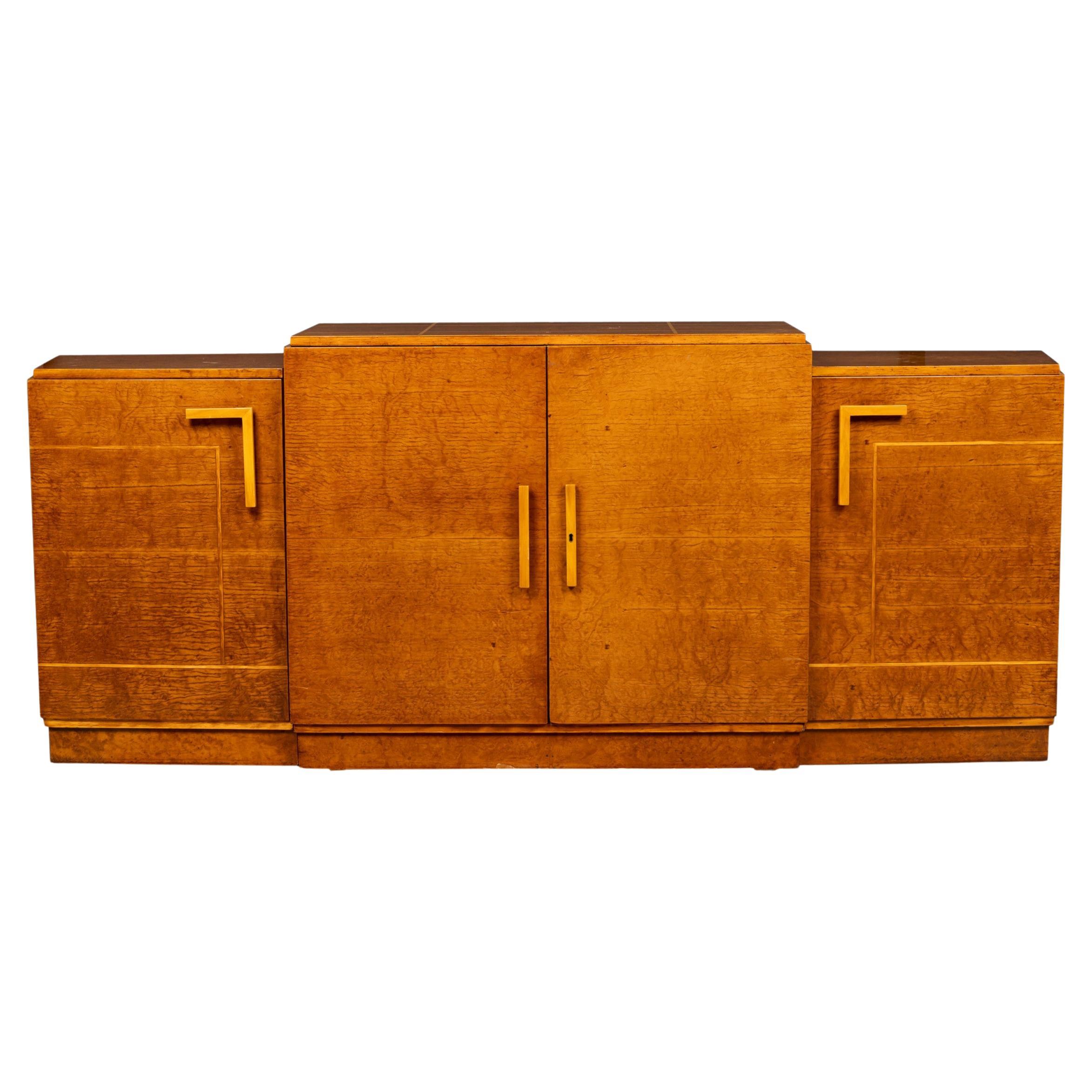 Eli Jacques Kahn Art Deco American Birds-Eye Inlaid Maple 3-Cabinet Credenza For Sale