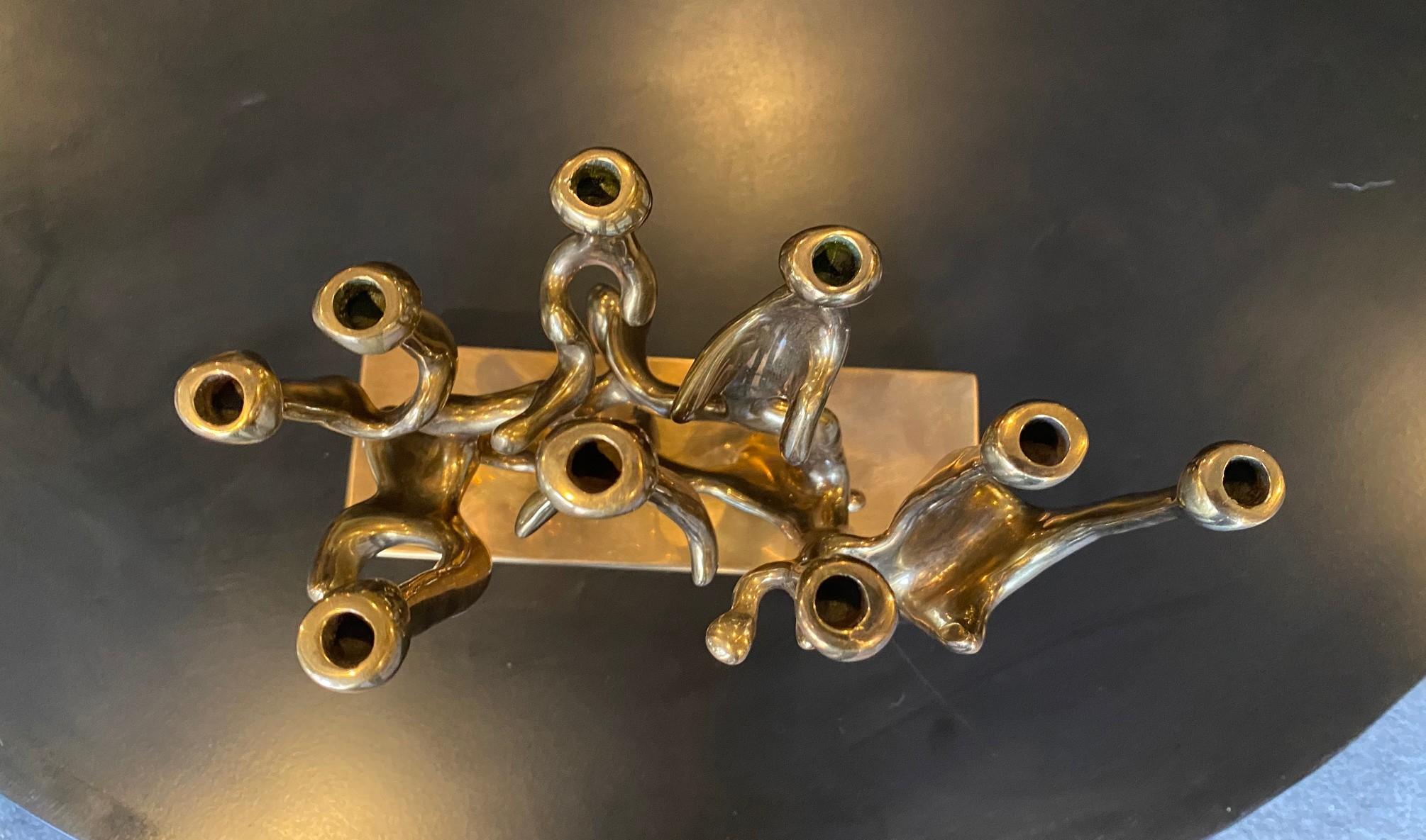 Sculpture Menorah moderniste abstraite en bronze signée Eli Karpel, édition limitée en vente 8