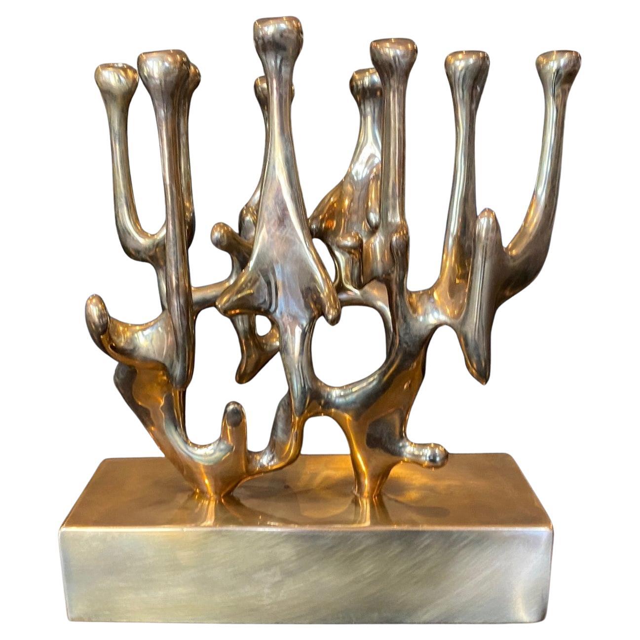 Eli Karpel Signed Limited Edition Bronze Abstract Modernist Menorah Sculpture