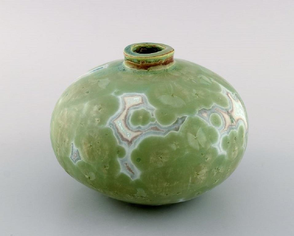 Modern Eli Keller, Sweden, Round Unique Vase in Glazed Stoneware, 21st C
