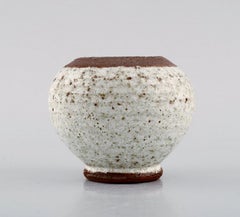 Eli Keller, Sweden, Round Unique Vase in White Glazed Stoneware