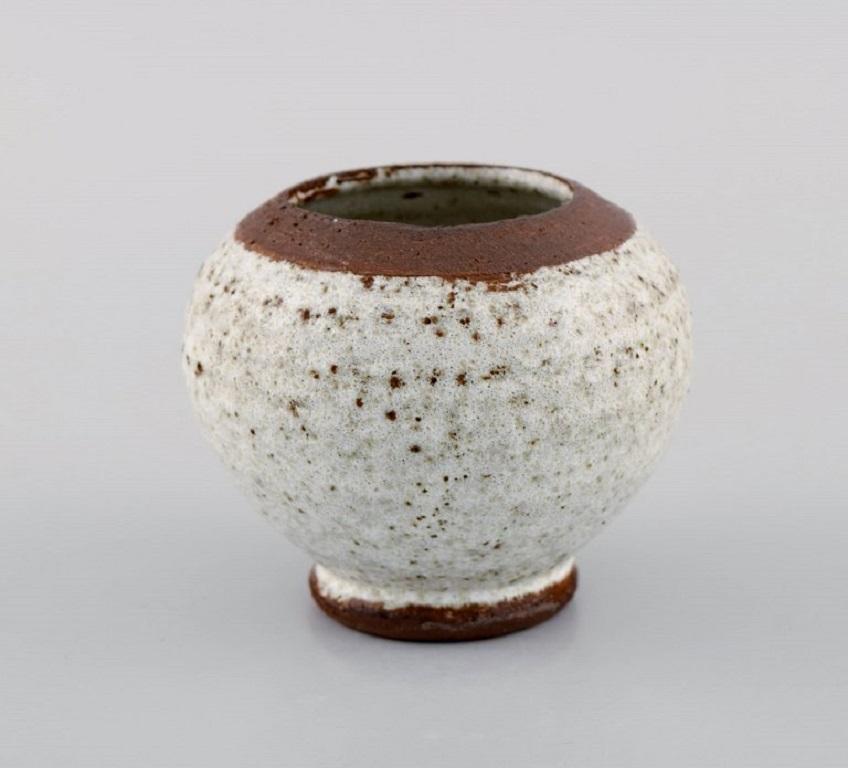 Modern Eli Keller, Sweden, Round Unique Vase in White Glazed Stoneware For Sale