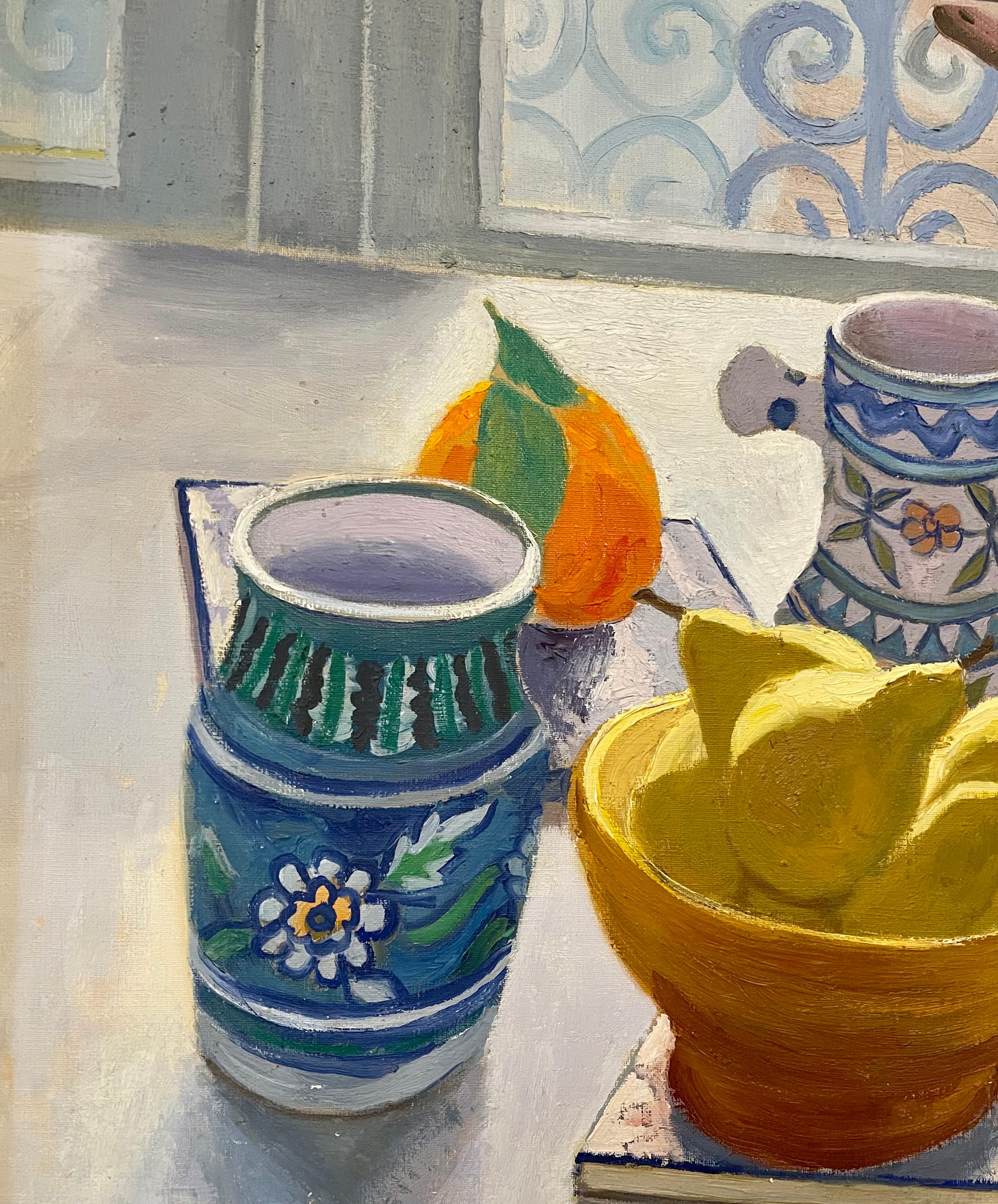 Eli Levin (born 1938)
Israeli Still Life, 1972
Oil on canvas mounted on masonite
Dated and signed lower right: 1972 ISRAEL / ELI LEVIN
Frame: 18.38 x 26.25  Canvas 15 5/8 x 23 in.  

Eli Levin was born in 1938 to Meyer Levin the well-known author,