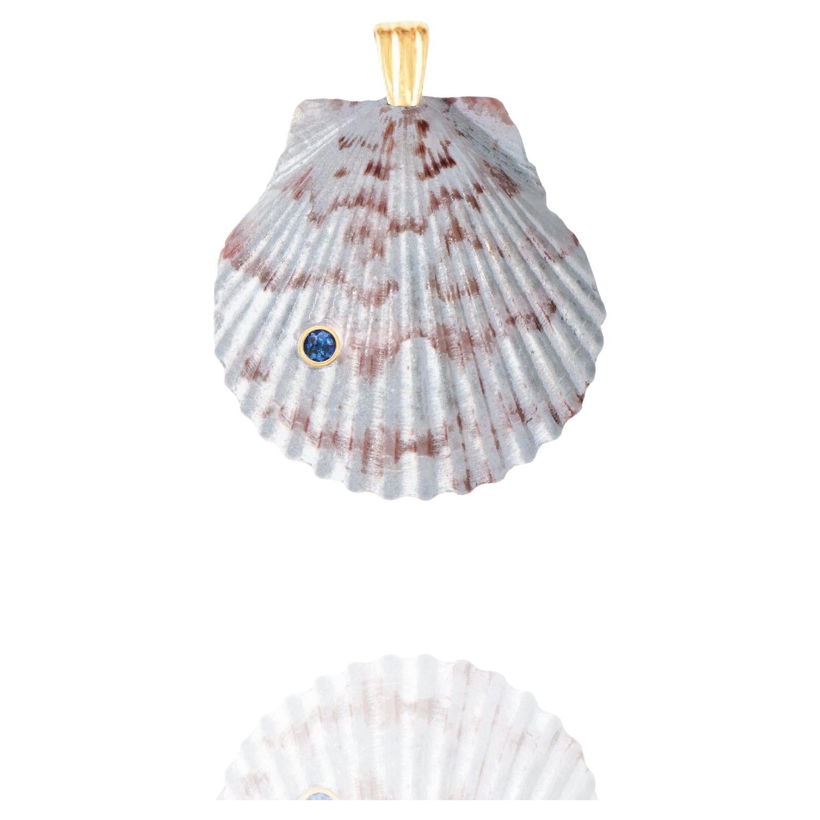 Pendentif Eli en coquillage naturel avec or 14k et saphir bleu naturel