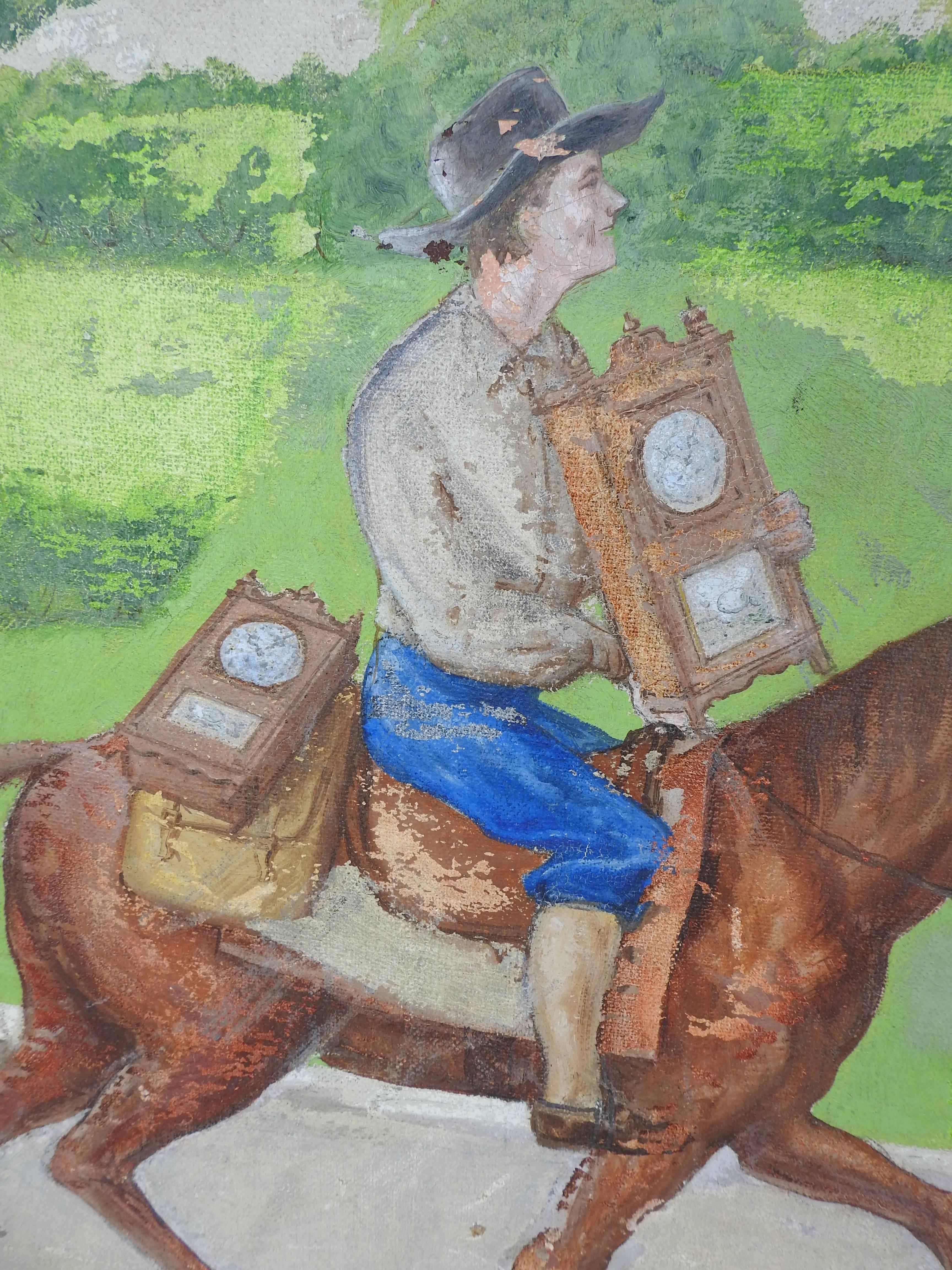 Eli Terry Clockmaker HandPainted Room Divider with Horse Scene at
