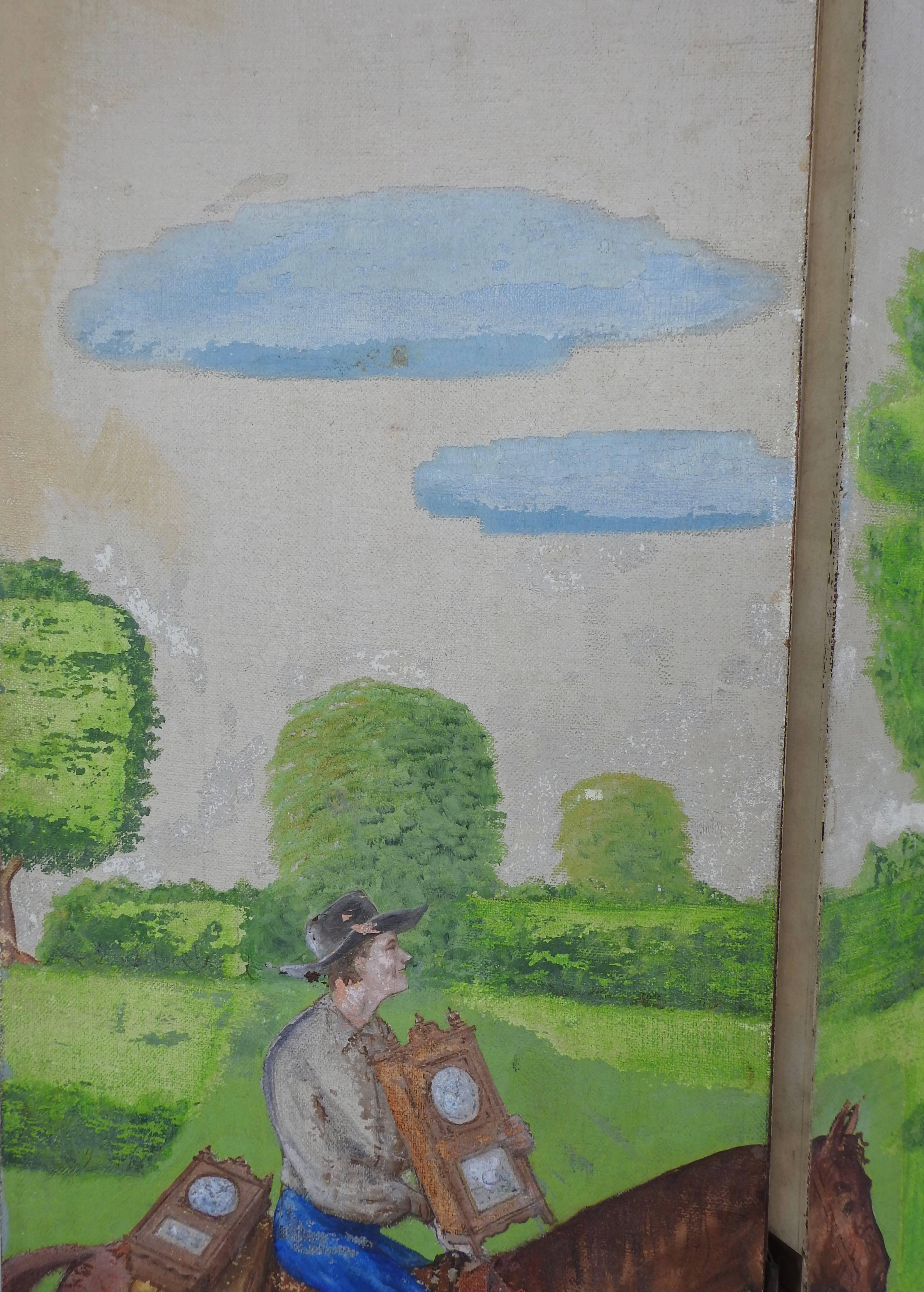 Eli Terry Clockmaker HandPainted Room Divider with Horse Scene at