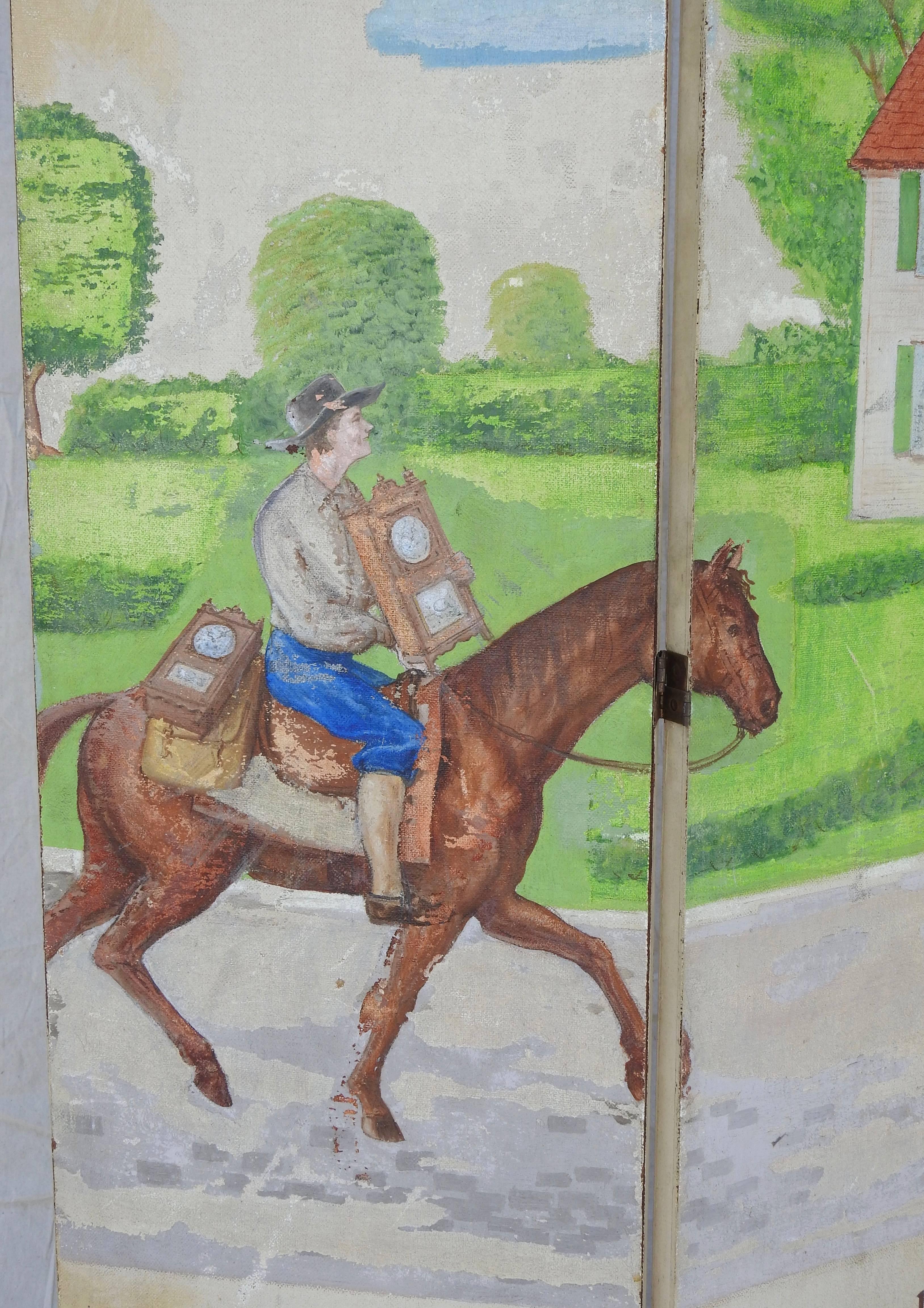 Eli Terry Clockmaker HandPainted Room Divider with Horse Scene at