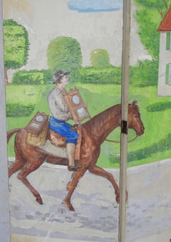 Eli Terry Clockmaker Hand-Painted Room Divider with Horse Scene