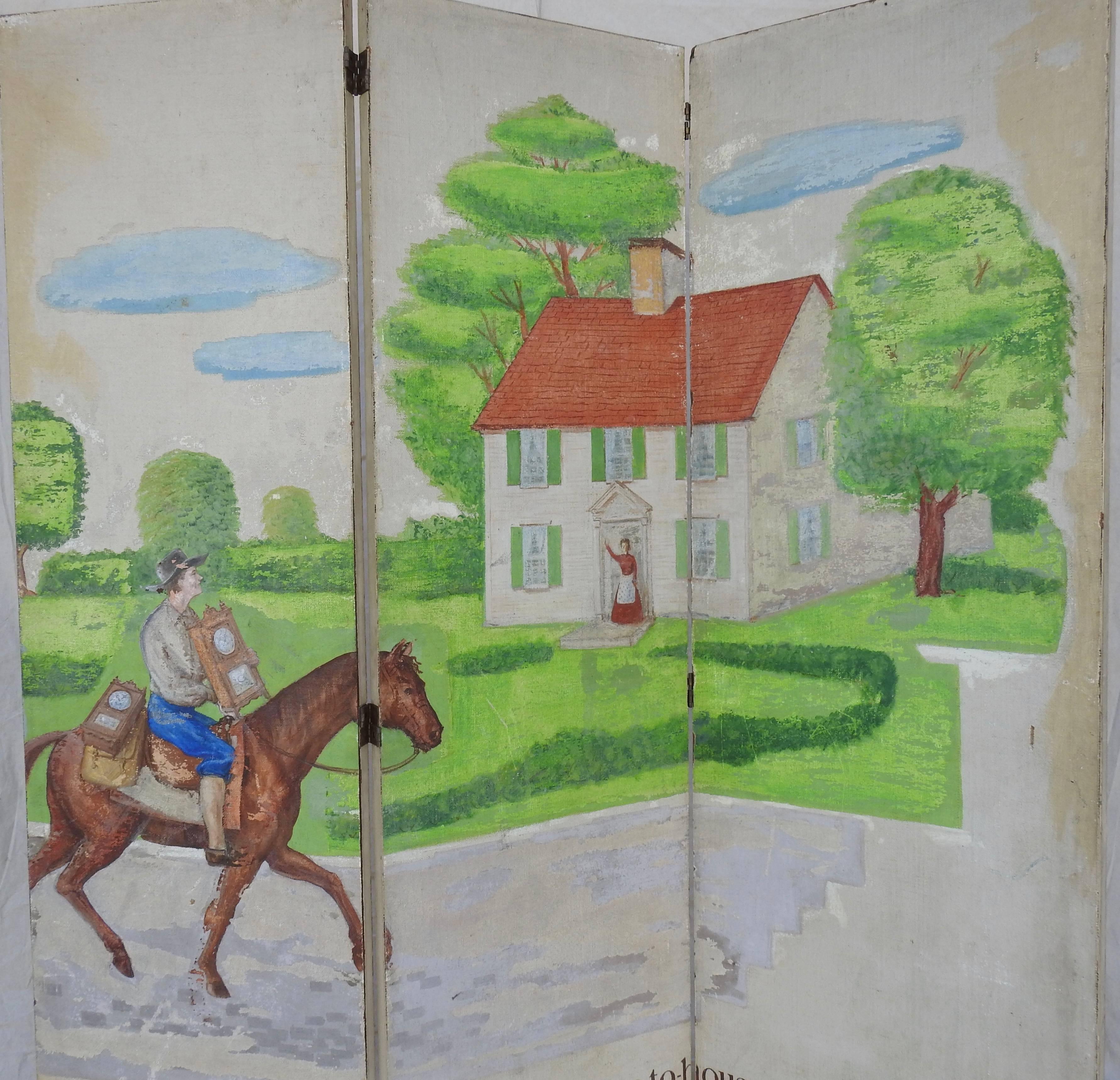 Eli Terry Clockmaker HandPainted Room Divider with Horse Scene at